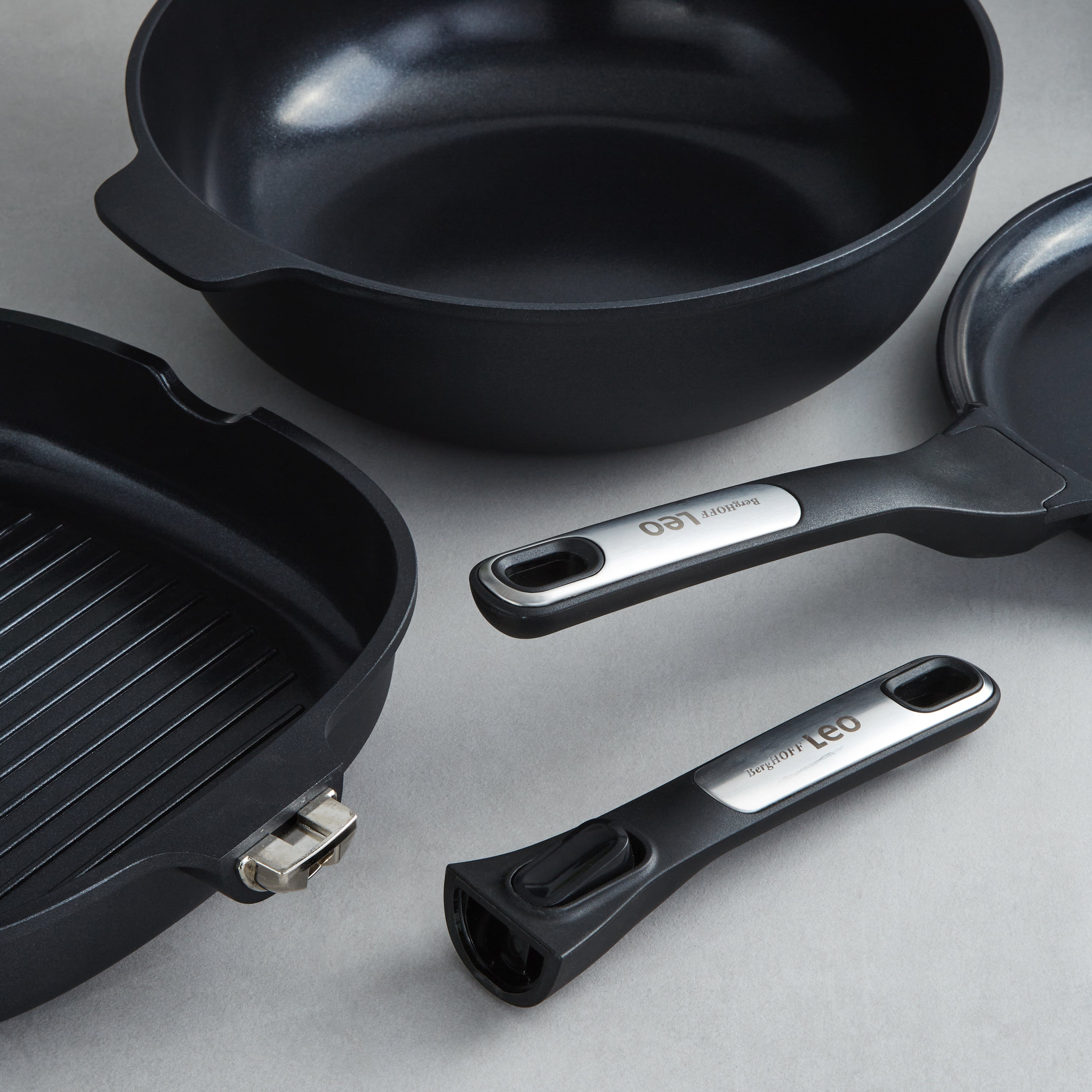 BergHOFF Leo Phantom 3-Piece Nonstick Ceramic Cookware Set - Recycled Aluminum, Eco-Friendly Kitchenware for Healthy Cooking | Perfect for Frying, Sautéing & Serving Dishes