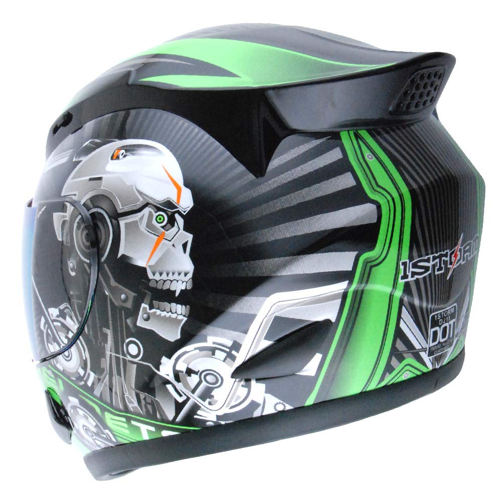 1Storm HJDJ11 Full Face Motorcycle Helmet with Mechanic Skull Design - DOT Approved for Street Biking, Cruiser & Sport Bike Riding - Lightweight & Ventilated for Comfortable Long Rides