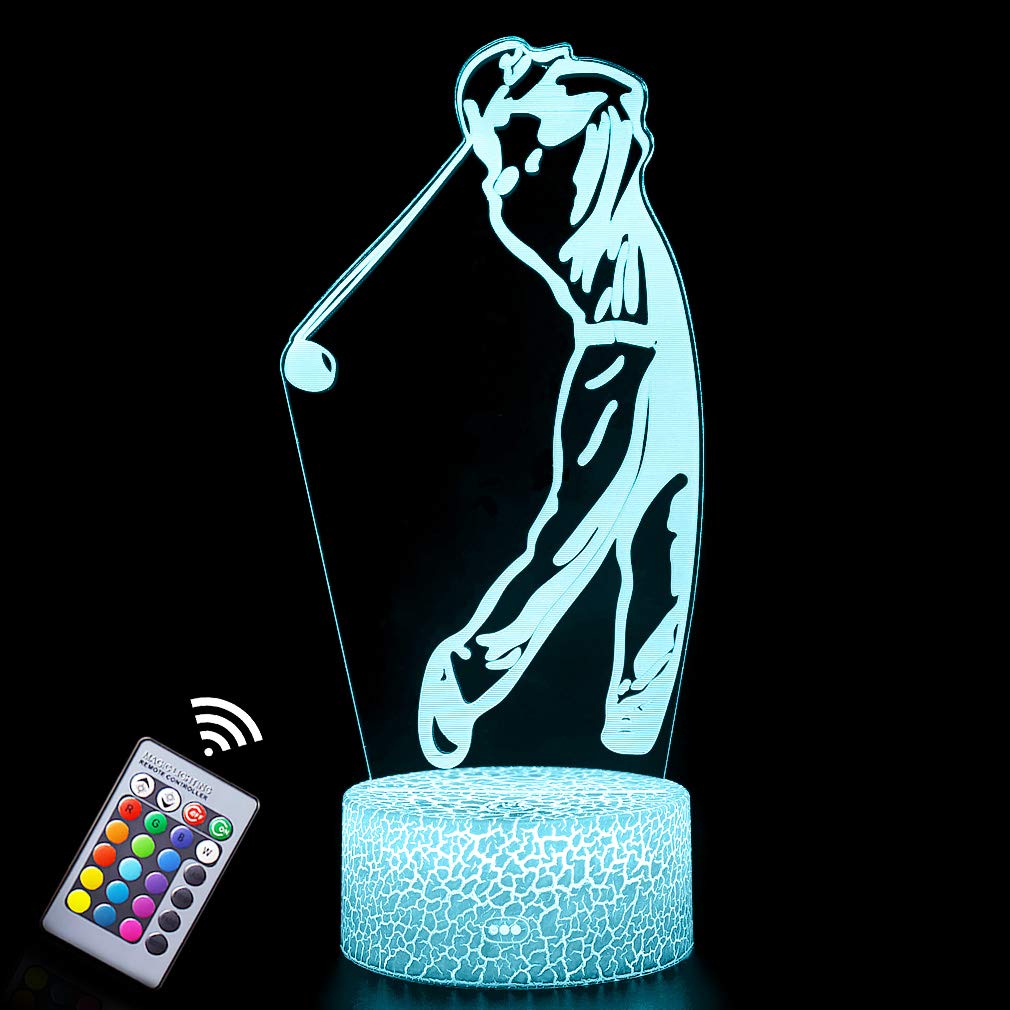 3D Illusion Golf Night Light for Kids - 16 Color Changing LED Lamp with Touch & Remote Control - Perfect for Bedroom Decor, Birthday & Christmas Gifts for Boys & Girls Ages 6-16 | Golf-Themed Room Lighting for Young Sports Enthusiasts