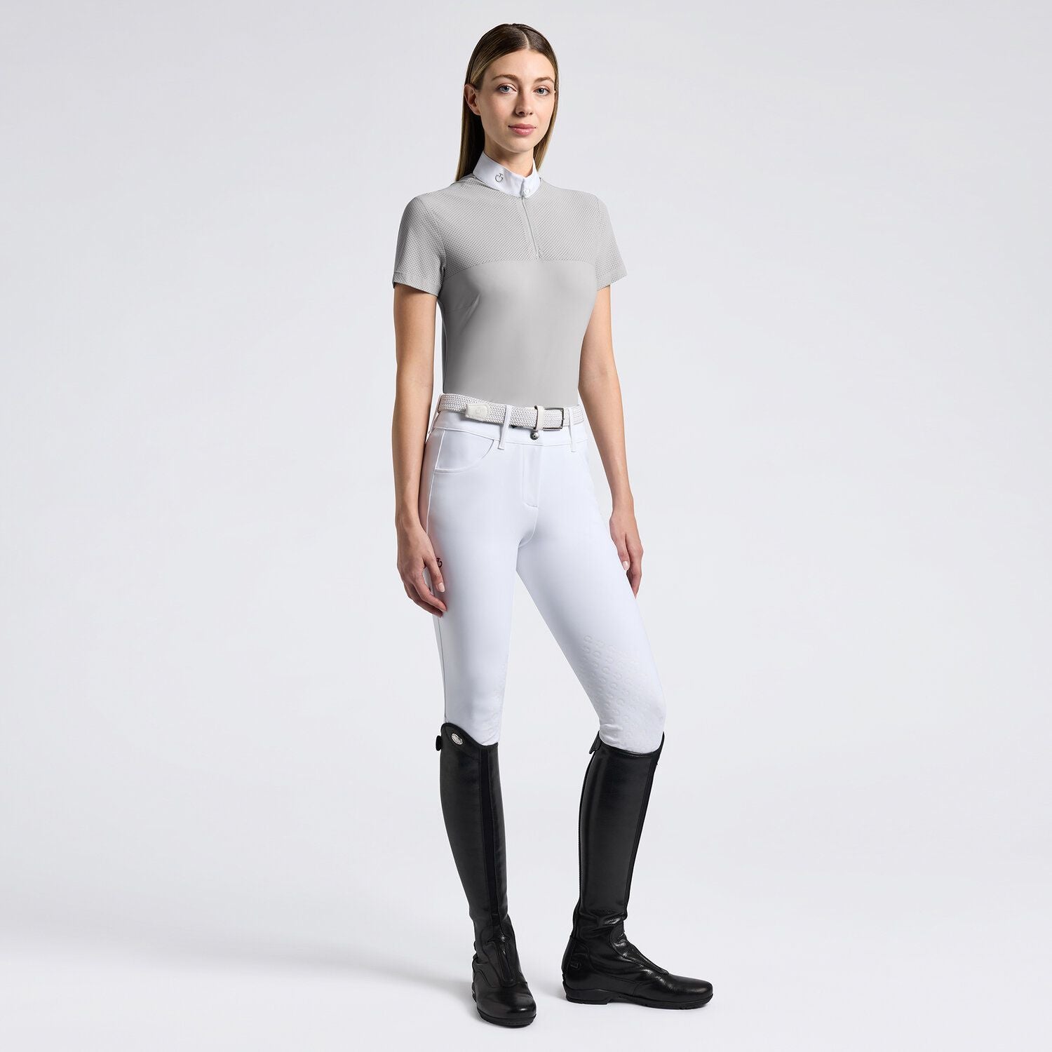 Cavalleria Toscana Women's Breathable Perforated Half Zip Equestrian Shirt - Perfect for Show Jumping & Dressage Competitions