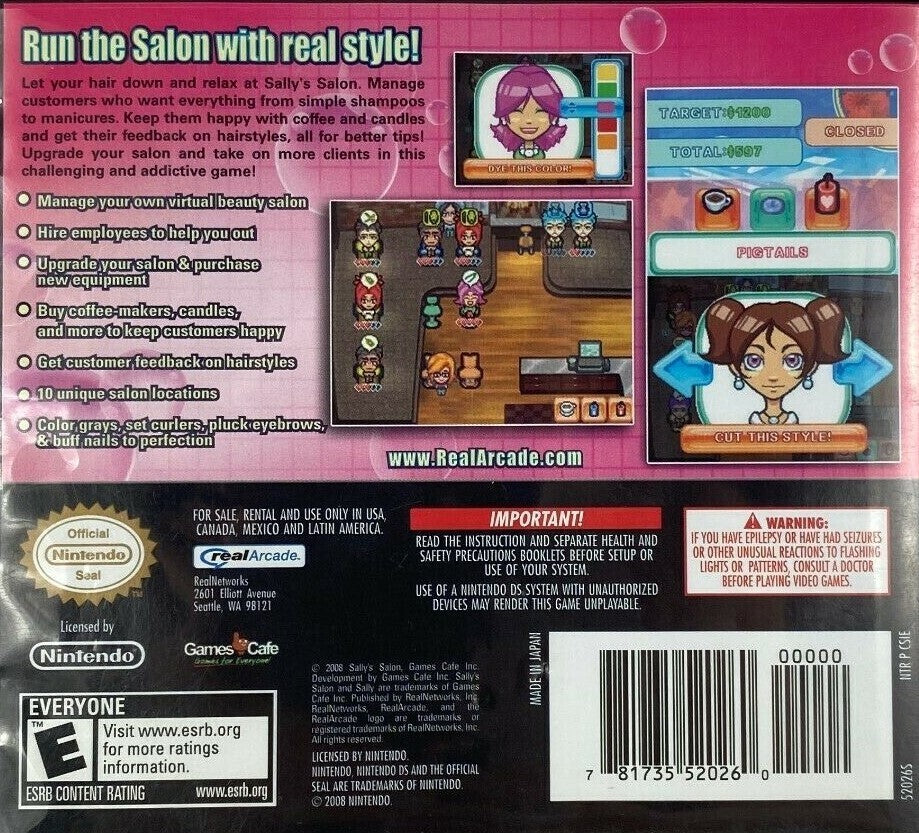 Used Sally's Salon DS Video Games - Fun & Relaxing Beauty Salon Simulation for Nintendo DS - Perfect for Kids & Casual Gamers