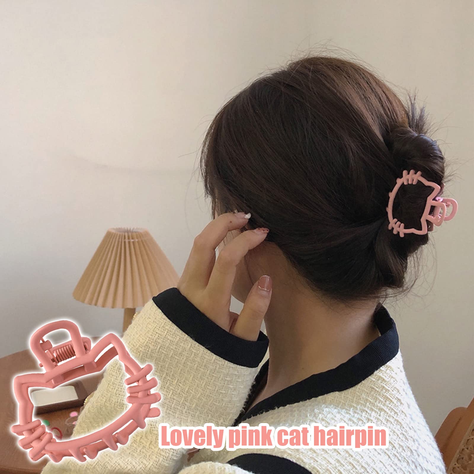 Cute Pink Cat Hair Claw Clip for Women & Girls - Styling Thin/Medium Hair for Daily & Party