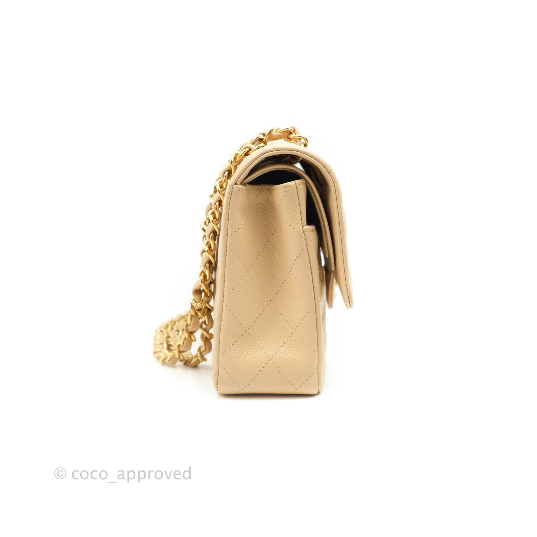Chanel Classic Medium Double Flap Bag in Beige Caviar Leather with Gold Hardware - Luxury Designer Handbag for Women, Perfect for Work, Evening Events & Special Occasions