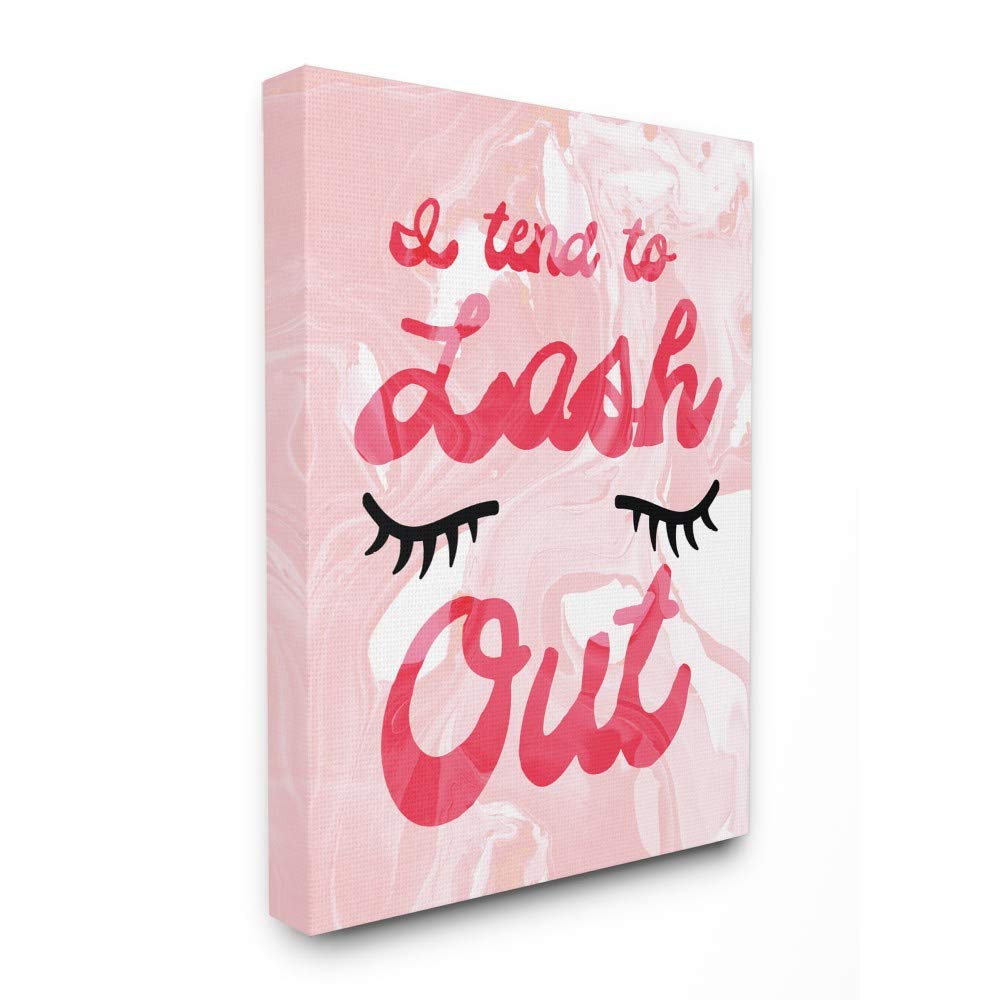 Stupell Industries 'I Tend to Lash Out' Pink Marble Canvas Wall Art with Bright Typography & Eyelash Design - 24x30 Inches Multi-Color - Perfect for Bedroom, Living Room & Office Decor