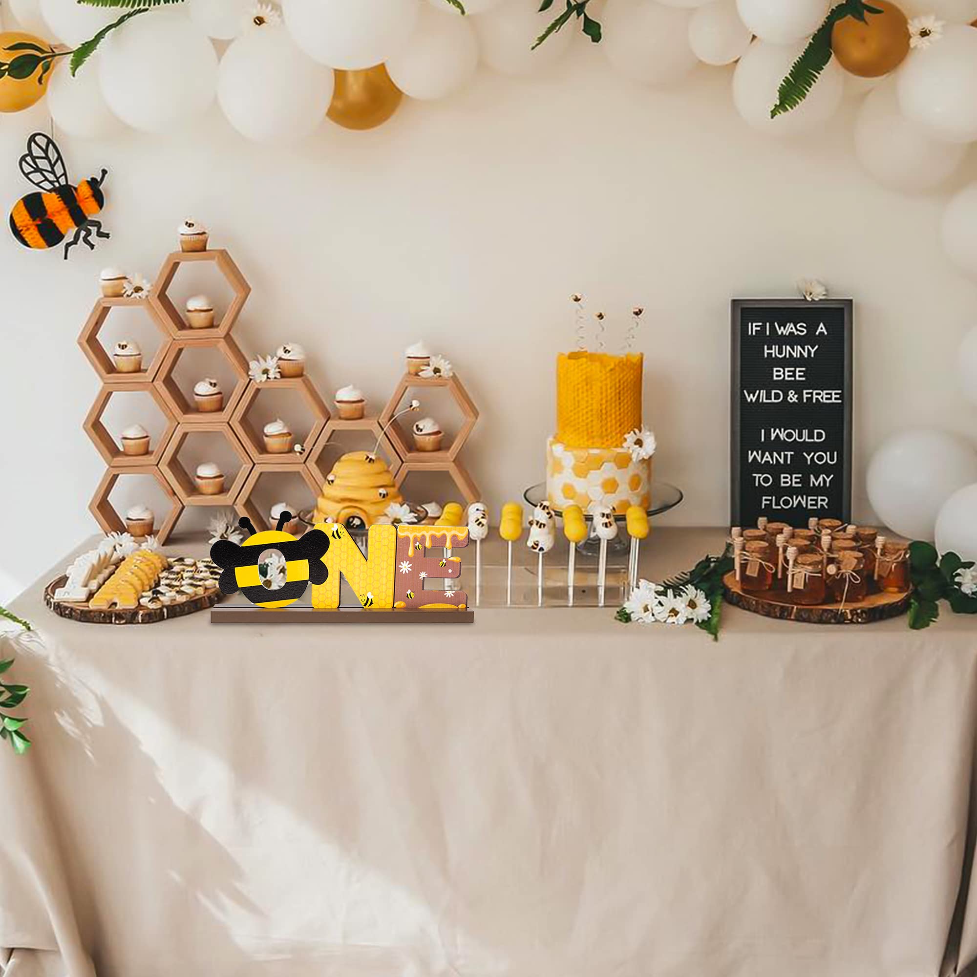 OSNIE Bumble Bee Wooden Letter Sign - Honey Bee Party Decor for Baby Boys & Girls - 1st Birthday Cake Smash Photo Props - Perfect for Baby Showers, Summer Parties & Milestone Celebrations