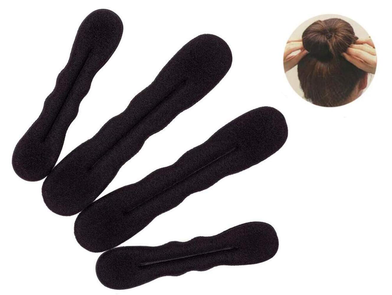 4-Piece Black Magic Hair Bun Maker Set - Foam Sponge Hair Twist Shaper, Donut Bun Former for Women & Girls (2 Large + 2 Small) - Perfect for Updos, DIY Styling, Weddings & Everyday Hair Accessories