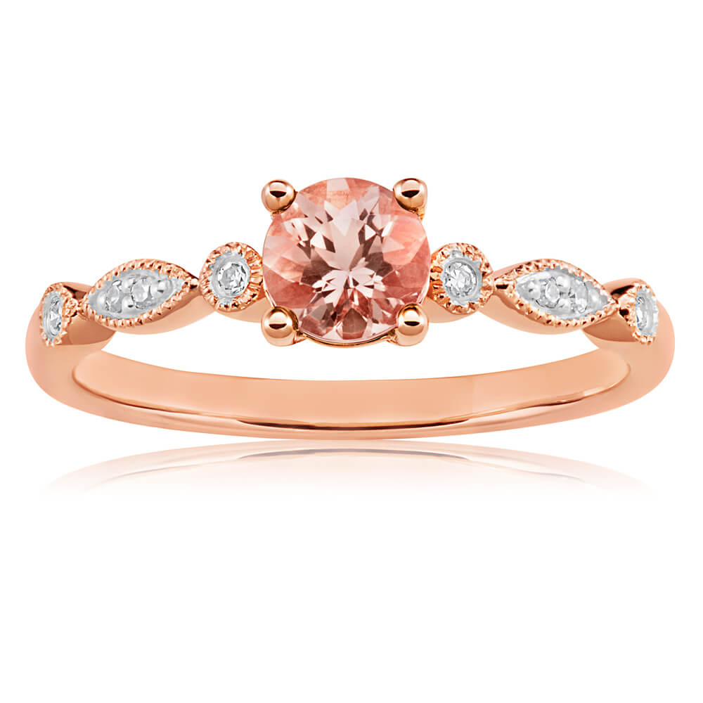 9ct Rose Gold Round Cut 0.45ct Morganite and Diamond Engagement Ring - Perfect for Proposals, Anniversaries & Special Occasions