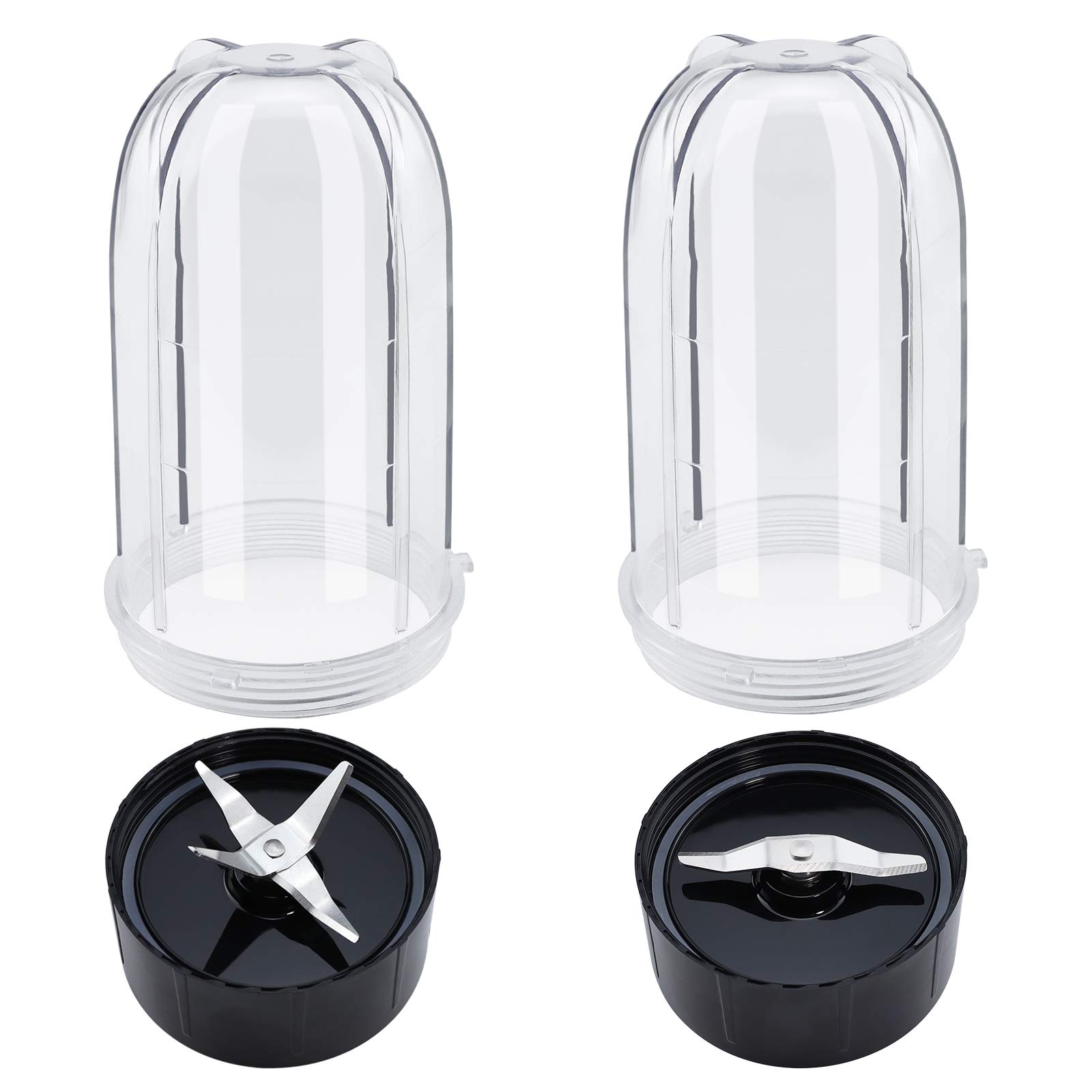 Beaquicy 2 Pack 16oz Blender Cups with Cross Blade & Flat Blade - 250W Replacement for Magic Bullet Blender MB1001 - Perfect for Smoothies, Protein Shakes & Food Prep at Home or Gym
