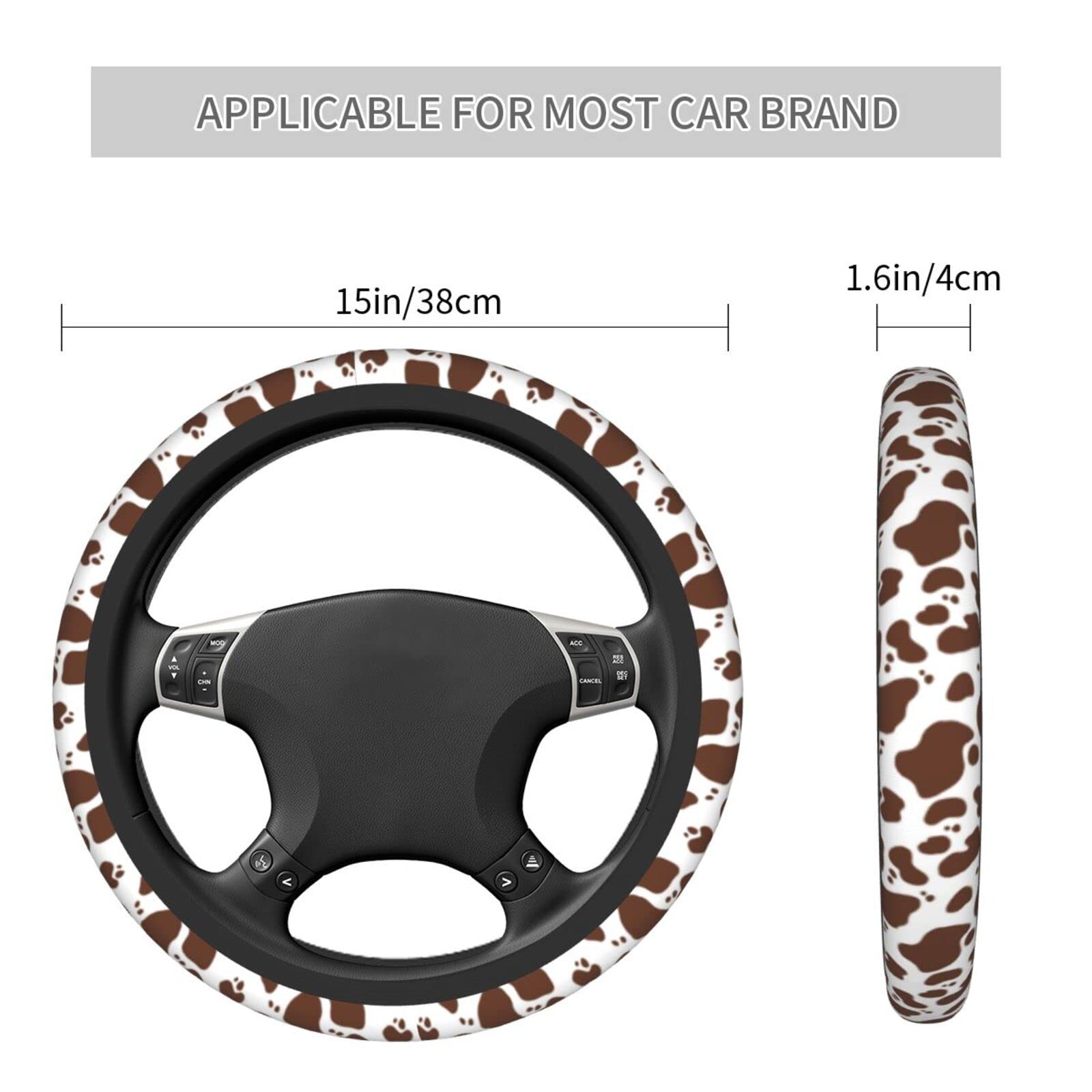 Cute Cow Print Steering Wheel Cover - Universal Fit 15 Inch for Women & Girls - Soft Non-Slip Car Accessories for Comfort & Style - Perfect for Daily Commute, Road Trips & Gift Giving