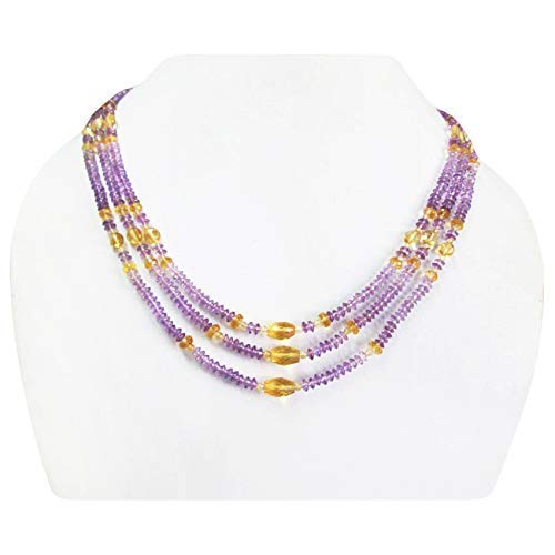 Purple Amethyst & Citrine Beaded Necklace - Sterling Silver Gemstone Jewelry for February Birthday Gifts | Spiritual Healing, Meditation & Everyday Elegance