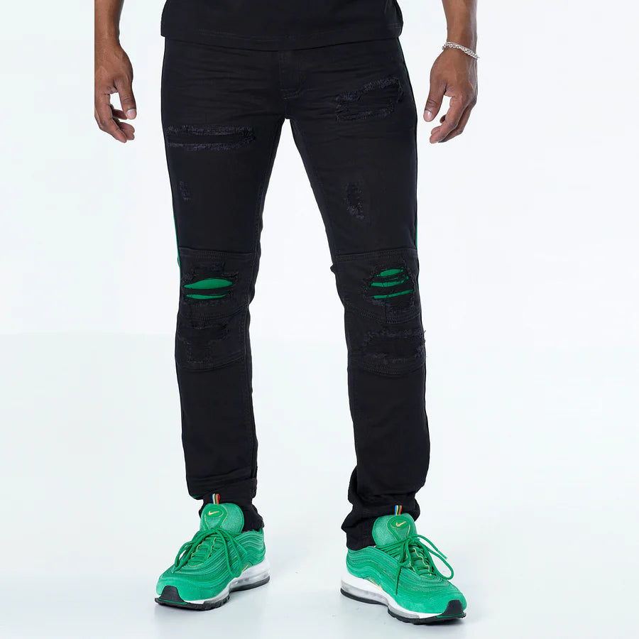 Makobi M1769 MAKOBI CAMEO Denim Jeans for Women - Stretch Comfort Fit, Black/Green - Perfect for Casual Wear, Office & Weekend Outings