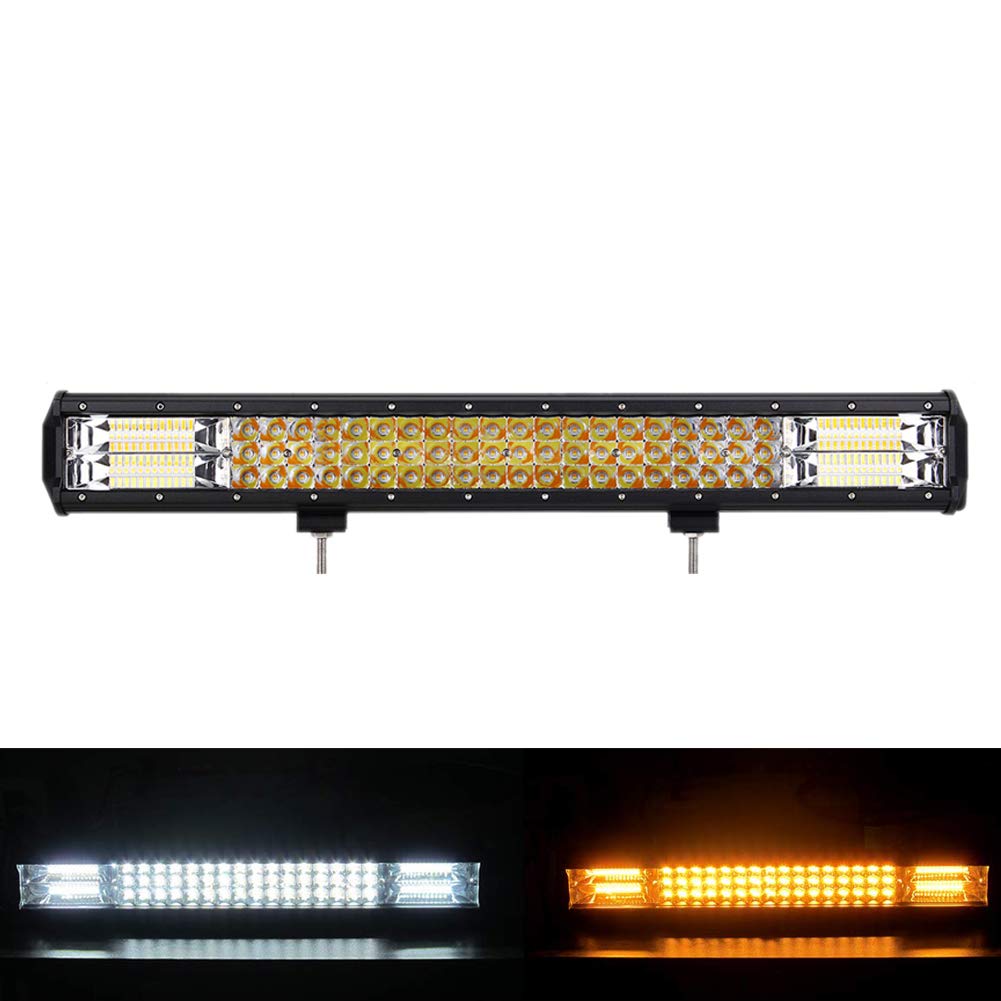 AUXTINGS 22 Inch 324W Strobe LED Light Bar - White/Amber Flash, Triple Row 5500LM Flood Spot Combo - Off Road Lights for Trucks, ATVs, UTVs, Emergency Vehicles & Night Driving