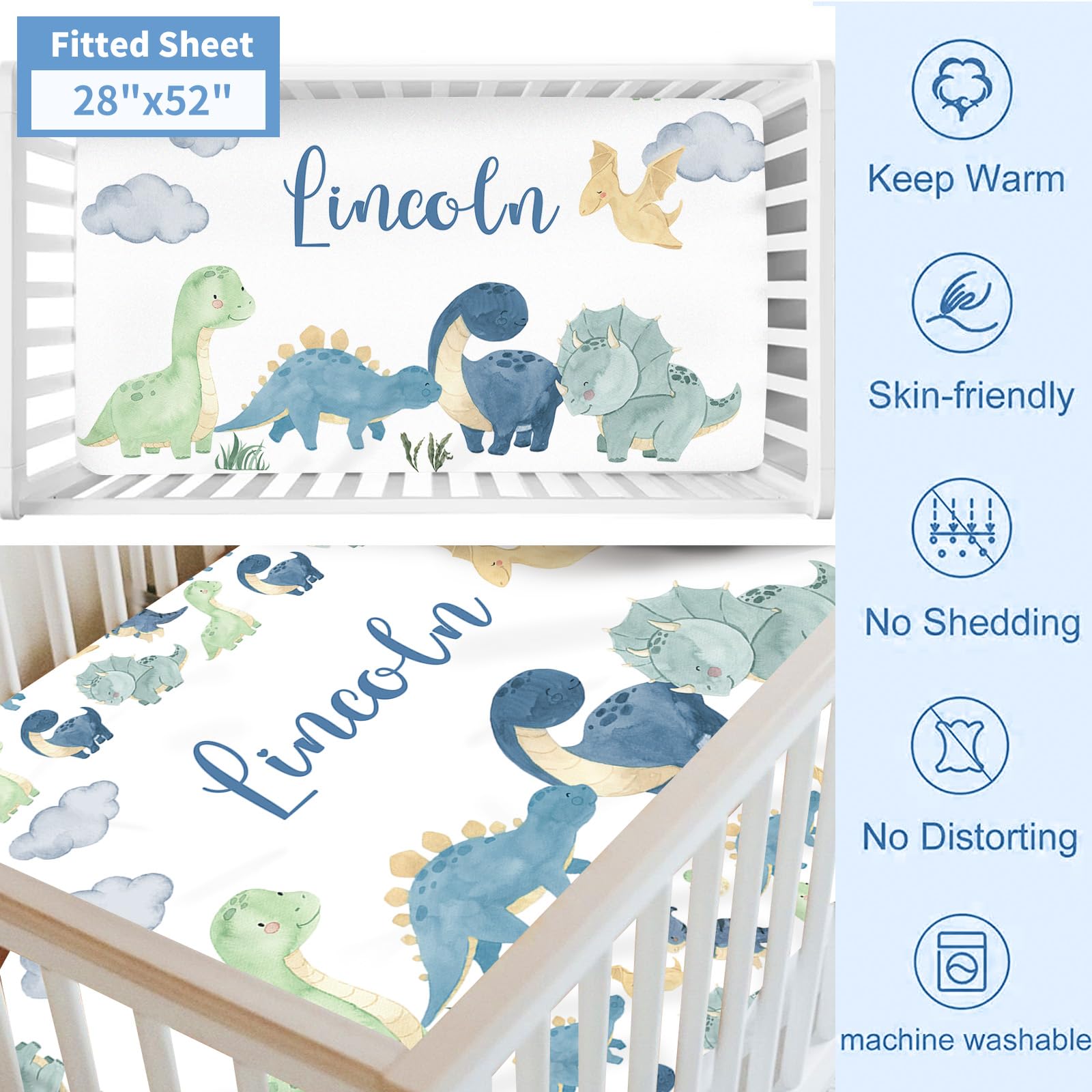 Personalized 5-Piece Baby Crib Bedding Set with Custom Name - Dinosaur World Theme for Boys & Girls | Soft Nursery Bedding for Infants & Toddlers | Perfect Baby Shower Gift & Nursery Decor