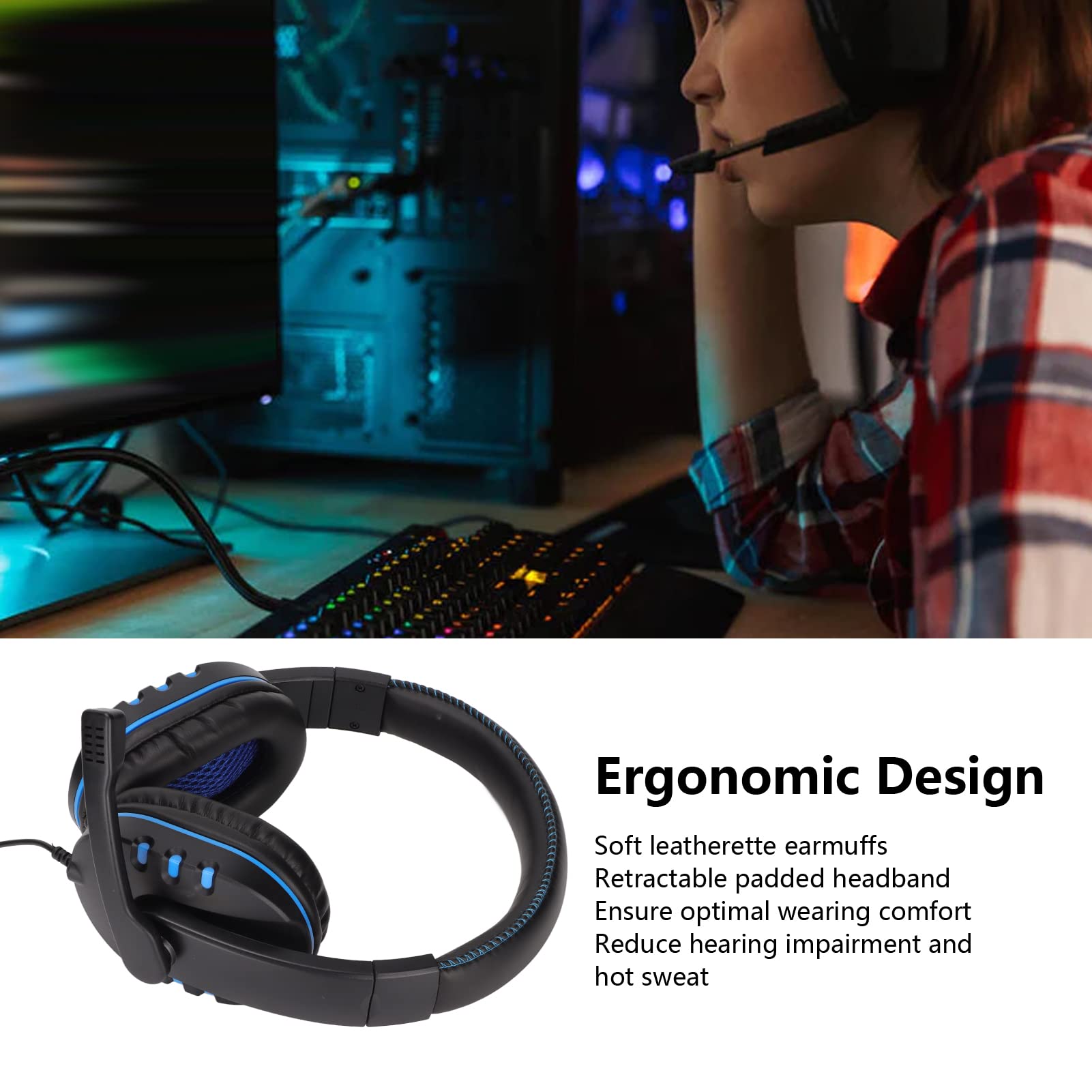 Hilitand Gaming Headset with Noise Canceling Mic - Over Ear Headphones with Stereo Bass Surround Sound, Soft Memory Earmuffs & 120° Adjustable Mic - 3.5mm Audio Jack for PS5, PC, Xbox - Perfect for Competitive Gaming & Online Chat