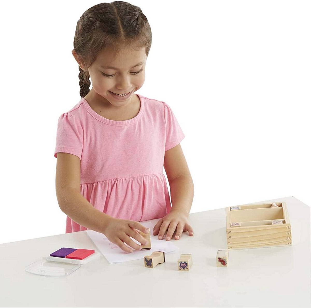 Melissa & Doug Butterfly Heart Stamp Set - 24-Piece Wooden Stamps for Kids Arts & Crafts, DIY Scrapbooking & Card Making
