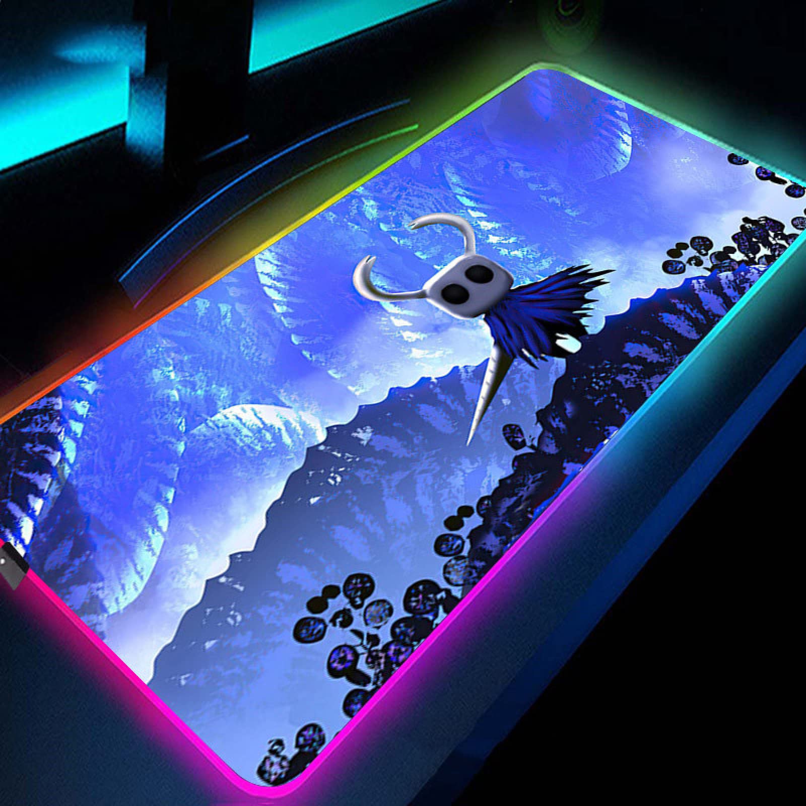 RGB Gaming Mouse Pad - Hollow Knight Anime Design, Anti-Slip Rubber Base for PC Gaming Setup (11.8x23.6
