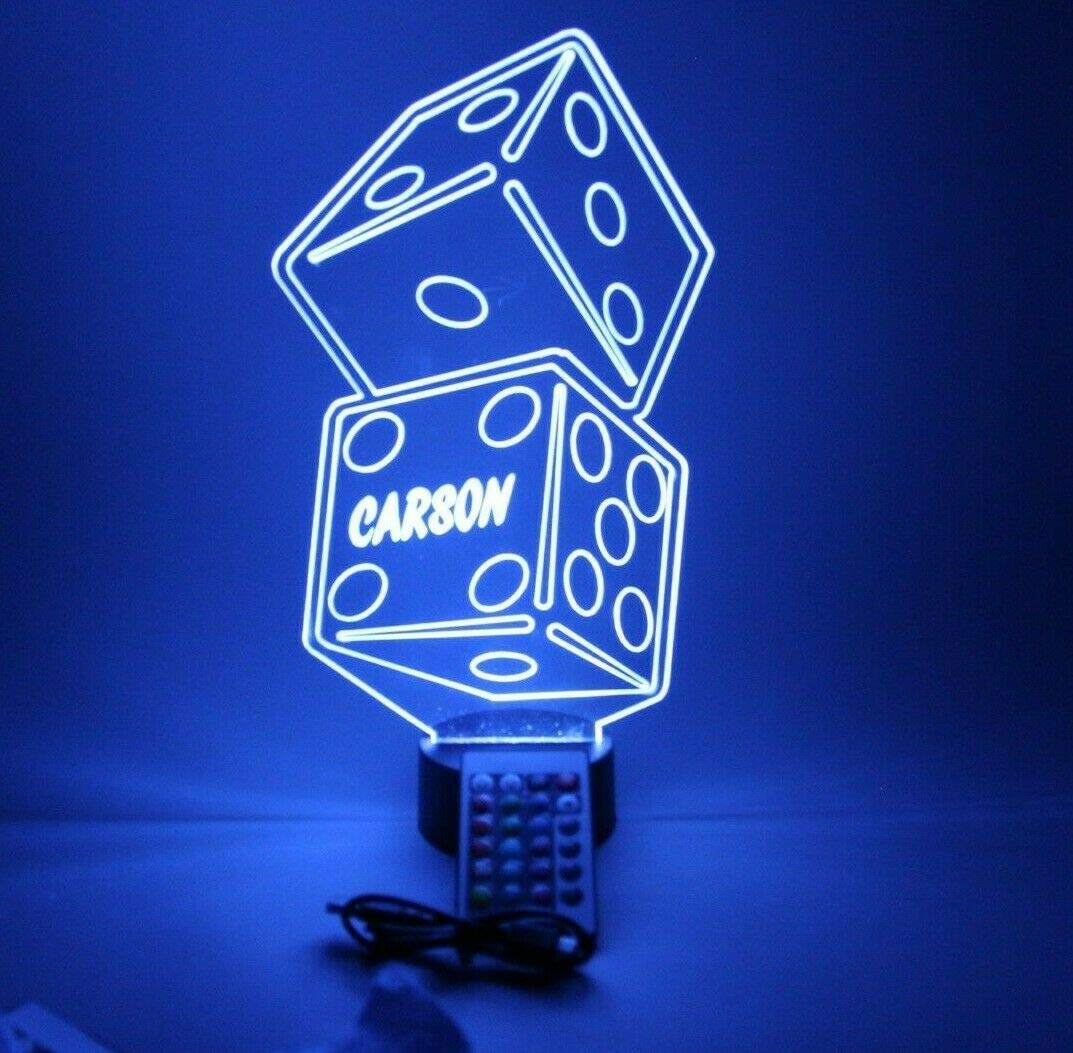 Custom LED Casino Dice Stack Night Light - Personalized Engraved Name, 16 Color Options, Remote & Dimmer - Perfect for Craps, Game Nights, and Unique Home & Office Decor - Great Gift Idea for Gamers & Role-Playing Enthusiasts