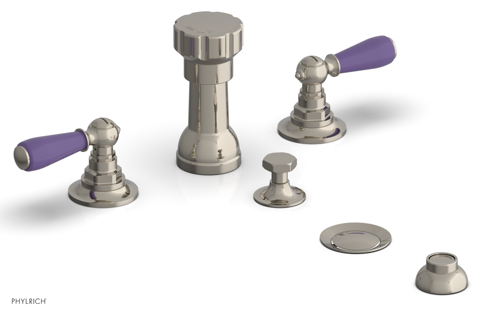 Jamestown 4-Hole Bidet Faucet Set with Lever Handles & Purple Accents - 165 61 - Perfect for Modern Bathroom Renovations and Water-Saving Toilet Upgrades