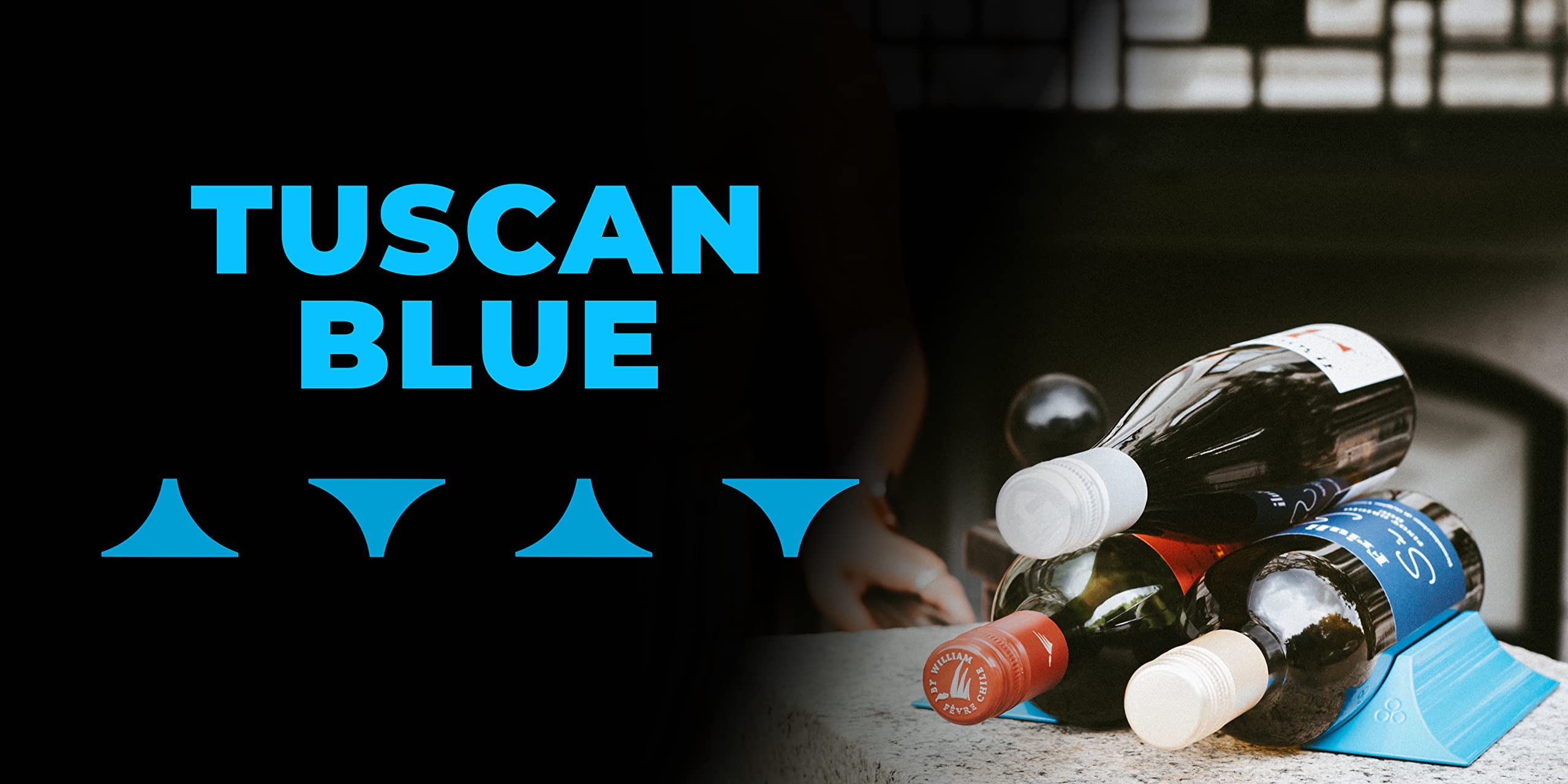 Stylish Table Top Wine Rack - Holds 9 Bottles Like Bookends | Perfect for Kitchen Counter, Dining Room, or Bar Decor | Tuscan Blue Finish