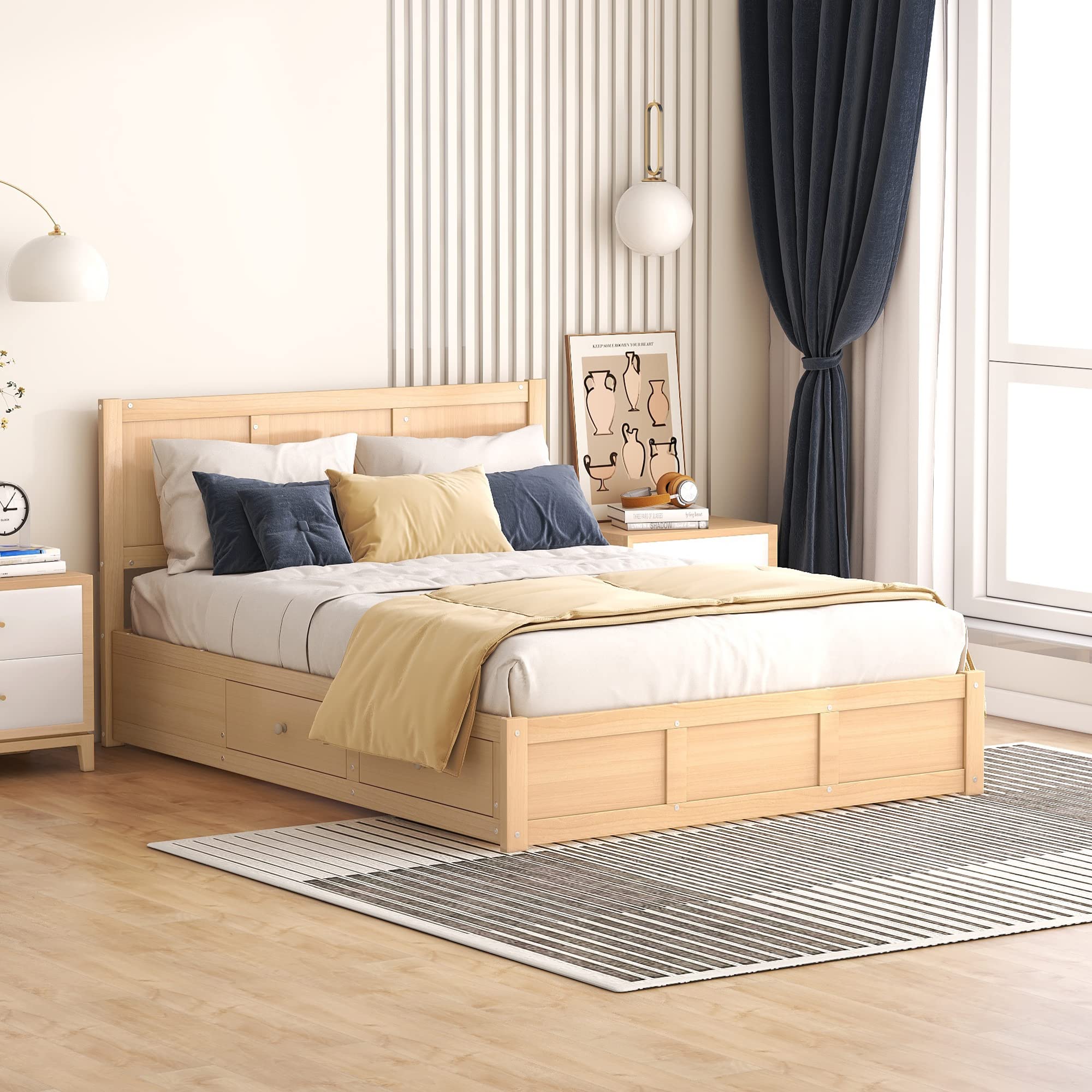 Harper & Bright Designs Full Size Storage Bed Frame with Lift-Up Platform, 2 Drawers & Headboard - Solid Wood Construction, No Box Spring Needed, Easy Assembly (Natural Finish) - Perfect for Small Bedrooms, Guest Rooms & Space-Saving Solutions