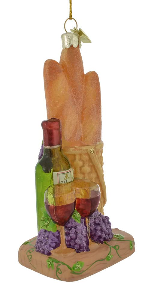 Noble Gems NB1348 Elegant Bread and Wine Glass Christmas Ornament - Perfect for Holiday Tree Decorations, Gift Giving, and Home Décor