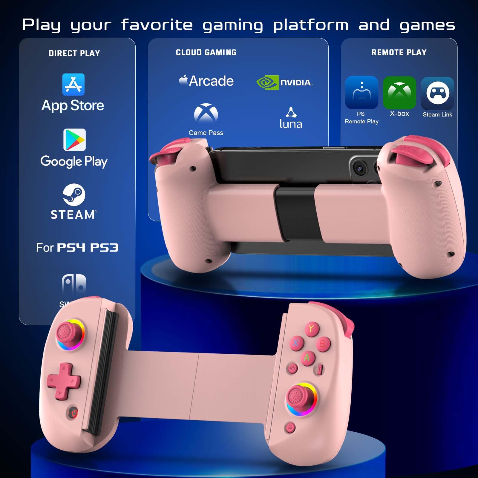 Wireless Gaming Controller for iPhone iPad Android Tablet - Hall Effect Joysticks, Compatible with PC Nintendo Switch, PS Remote Play, COD Mobile, Genshin Impact - Pink | Perfect for Cloud Gaming & Mobile Esports