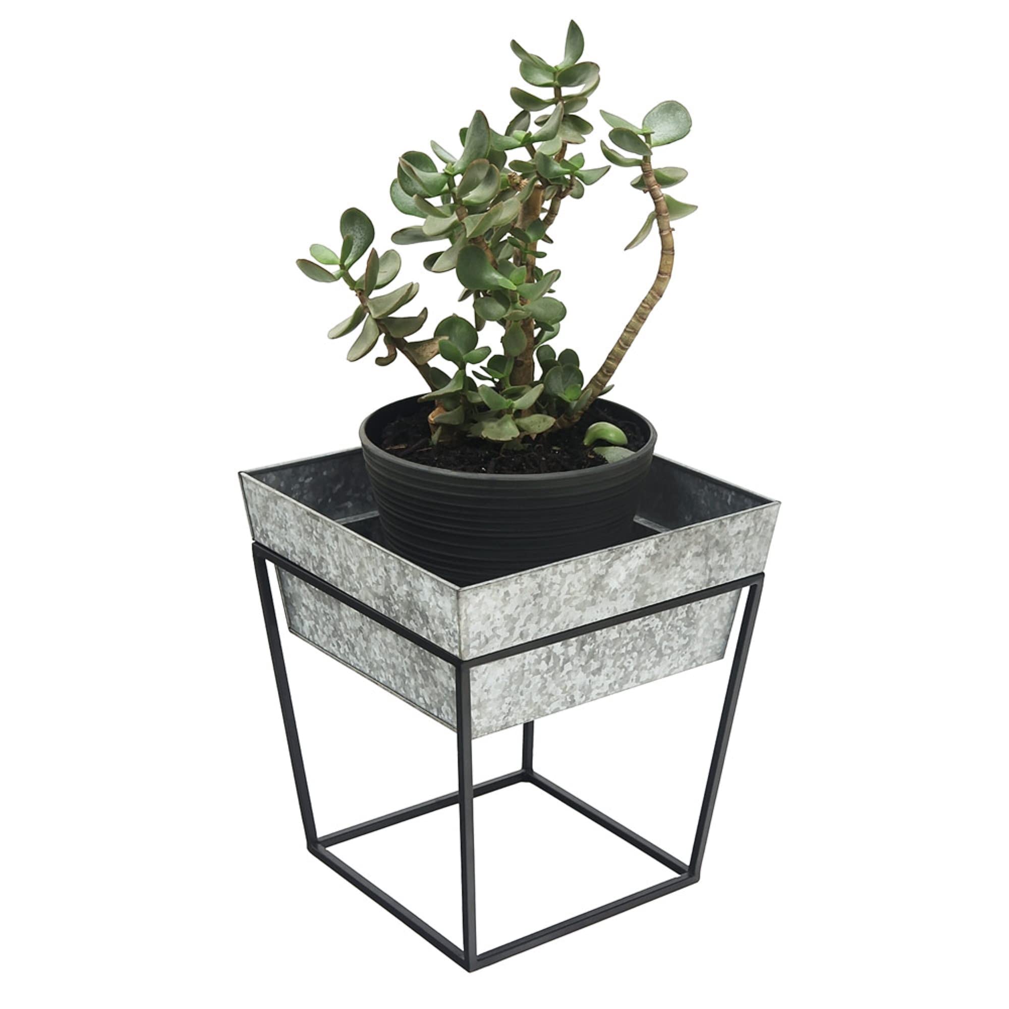 Arne Plant Stand - 14 Inch Height with Deep Galvanized Tray for Indoor/Outdoor Plants | Perfect for Home Decor, Garden, Patio & Balcony