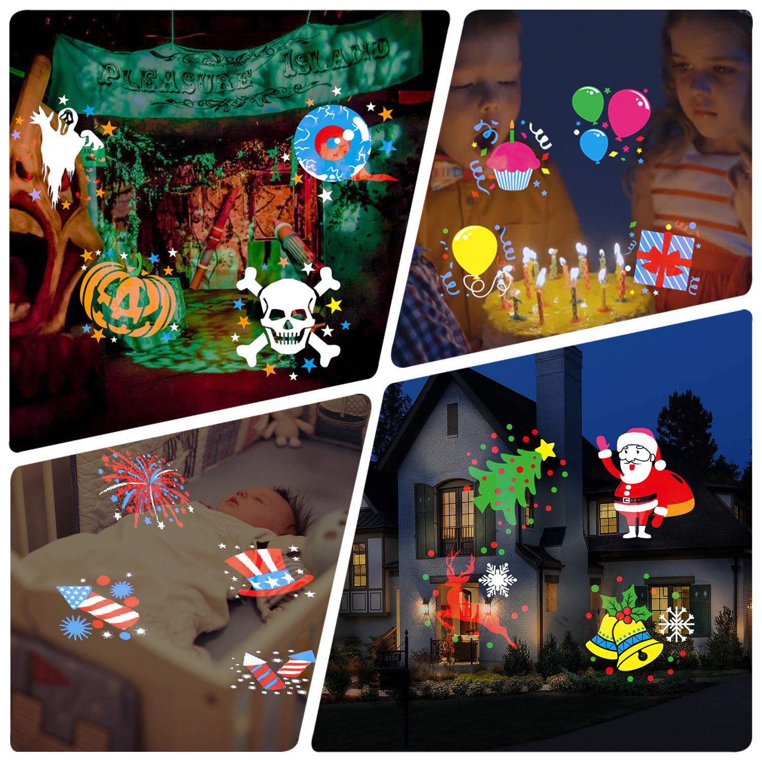 Christmas LED Projector Lights - Outdoor Holiday & Halloween Projector with 16 Slides, Waterproof IP65 Landscape Lighting for Yard, Garden, and Party Decorations