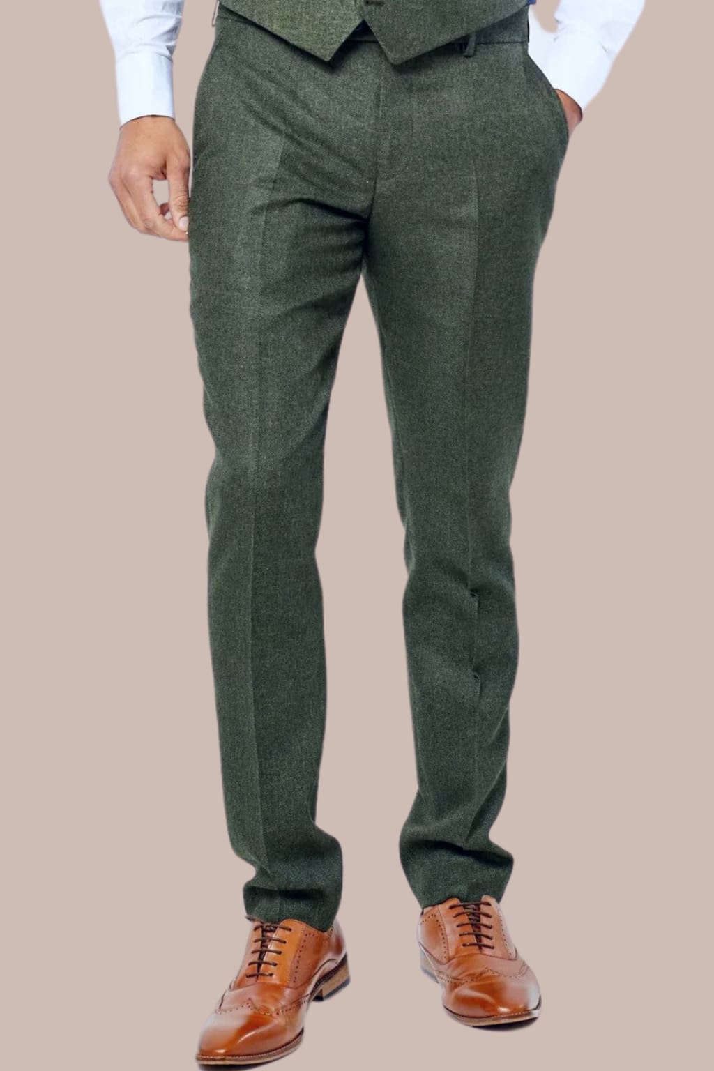 Fratelli Robbie Men's Olive Green Tweed Pants - Classic Slim Fit Casual Trousers for Office, Wedding & Formal Events