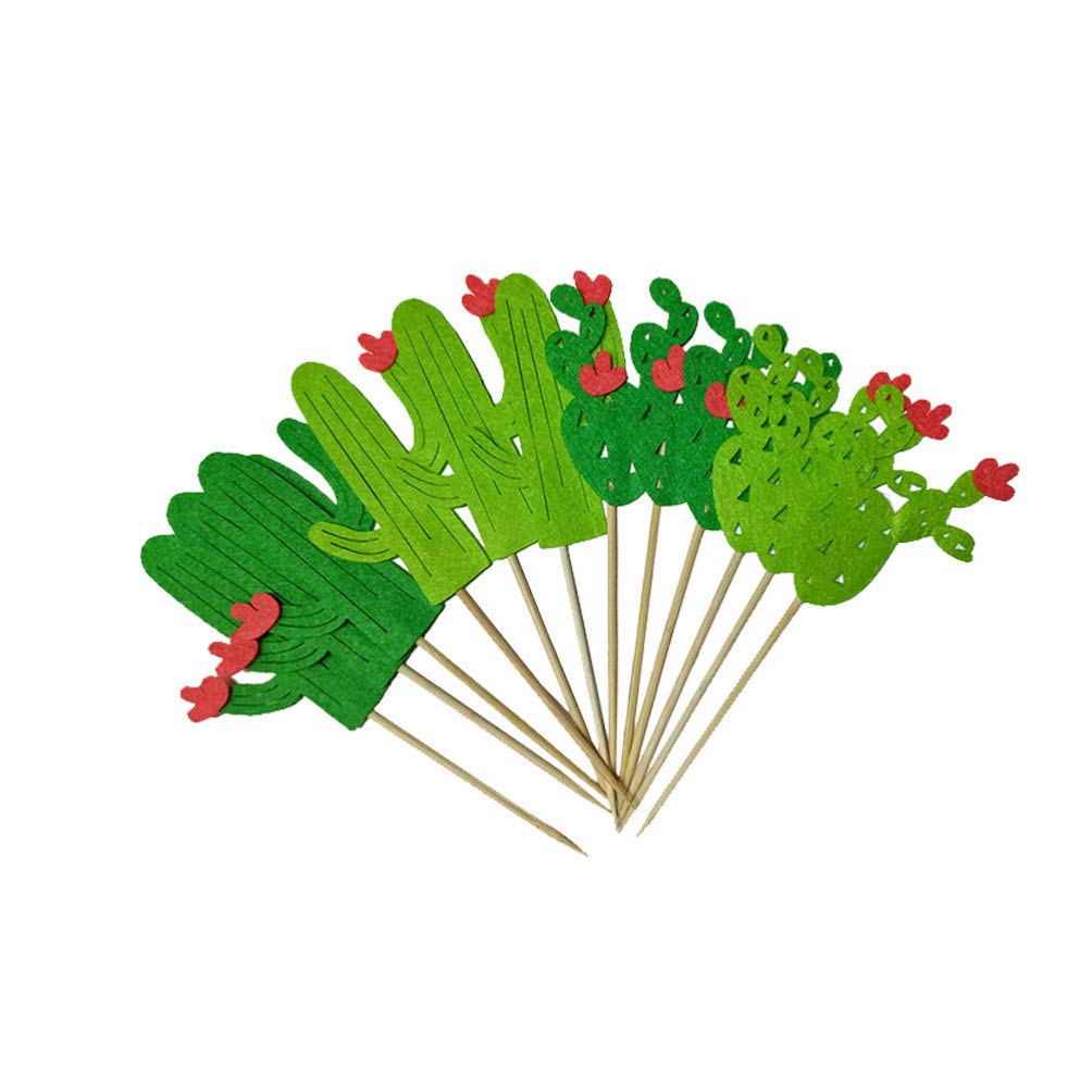 PRETYZOOM 24-Piece Cactus Cake Toppers Set - Hawaiian Felt Cactus Picks for Tropical Party Decorations - Perfect for Luau, Beach, and Summer Themed Birthday Cakes