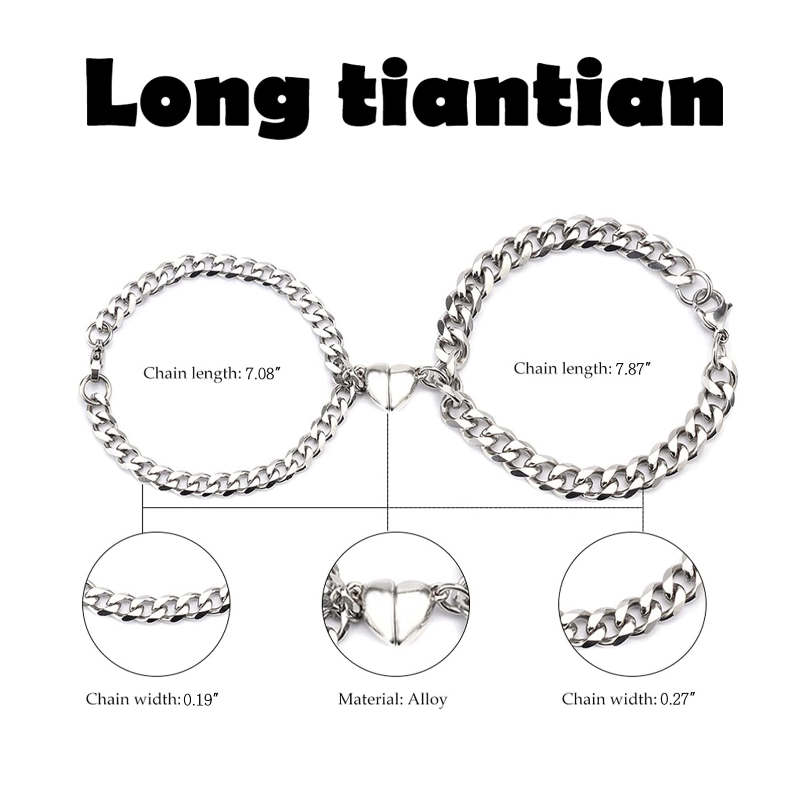 2PCS Matching Heart Bracelets for Couples - Long Distance Relationship Bracelets for Women & Men - Best Friend Gifts - Couple Jewelry Set for Anniversaries, Valentine's Day & Romantic Occasions