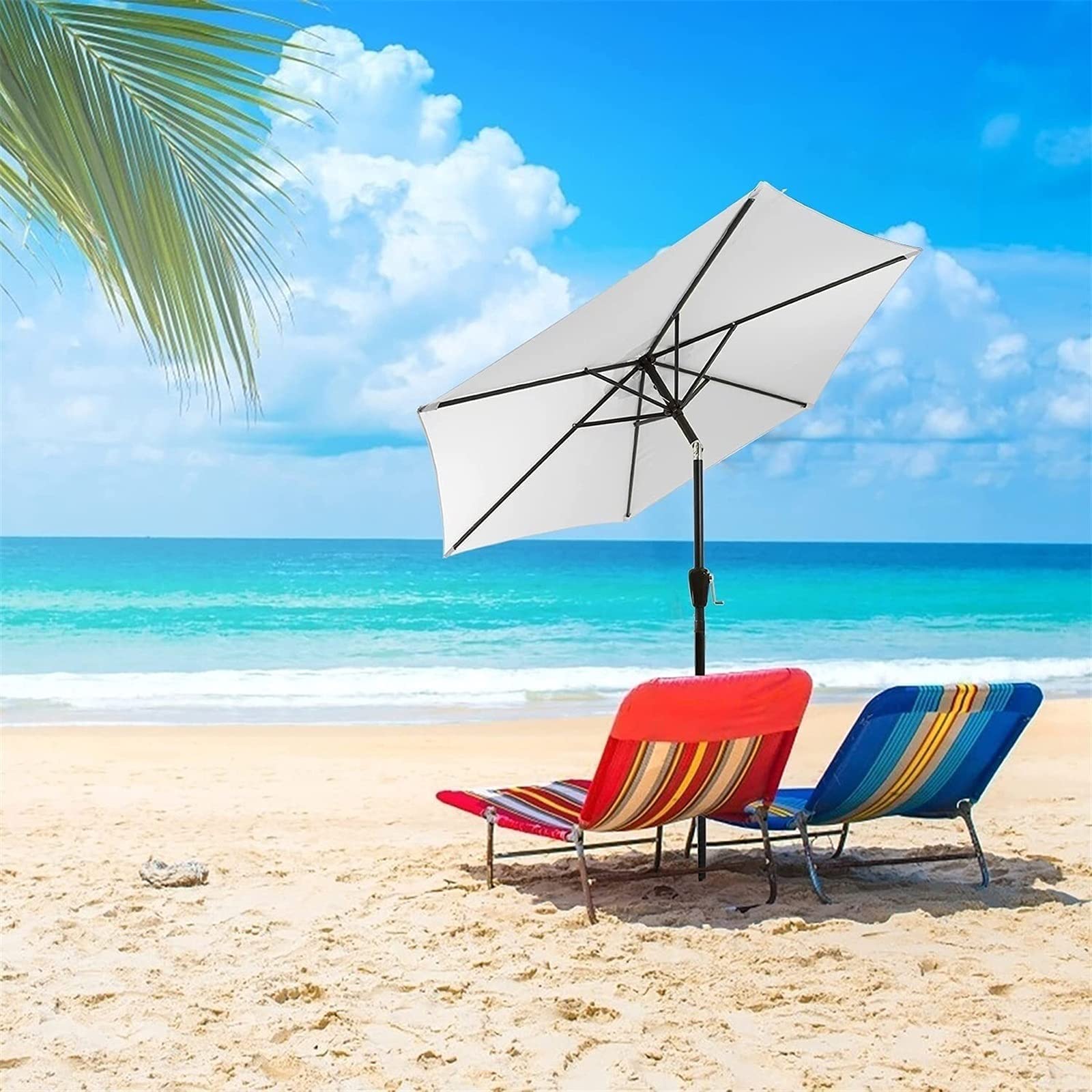 7.5ft Outdoor Patio Umbrella with Push Button Tilt & Crank - Heavy Duty Market Umbrella for Backyard, Poolside, and Beach Use