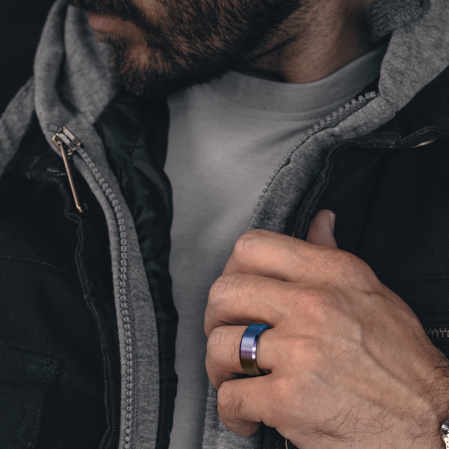 Ridge 8mm Beveled Ring Set in Burnt Titanium - Stylish Wedding Band & Anniversary Gift for Men & Women - Perfect for Everyday Wear & Special Occasions