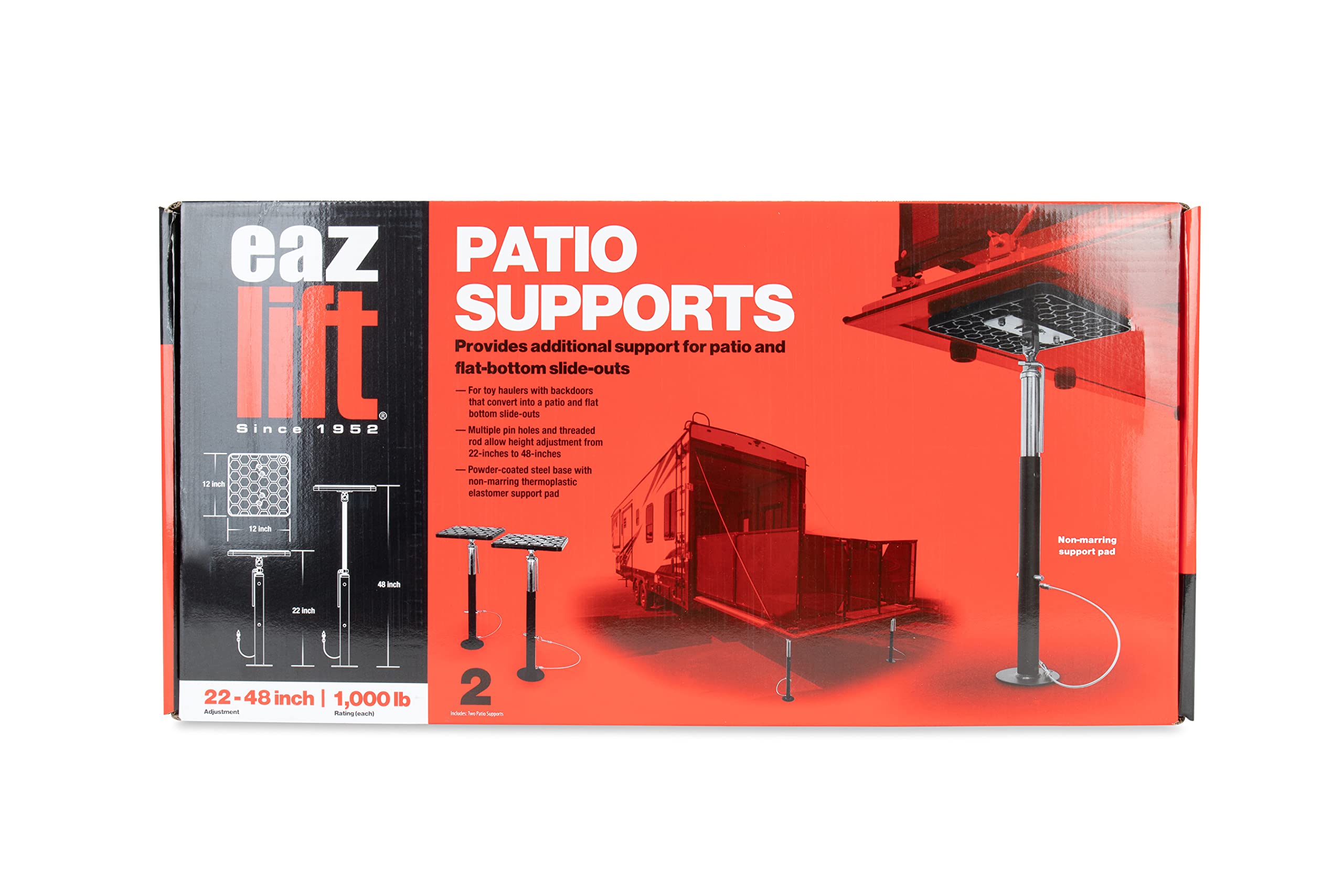 Camco Eaz-Lift RV Patio Supports - Heavy Duty Stabilizers for Toy Haulers & Slide-Outs (Model 48869) | Enhance Outdoor Living with Extra Support for RV Awnings & Patios