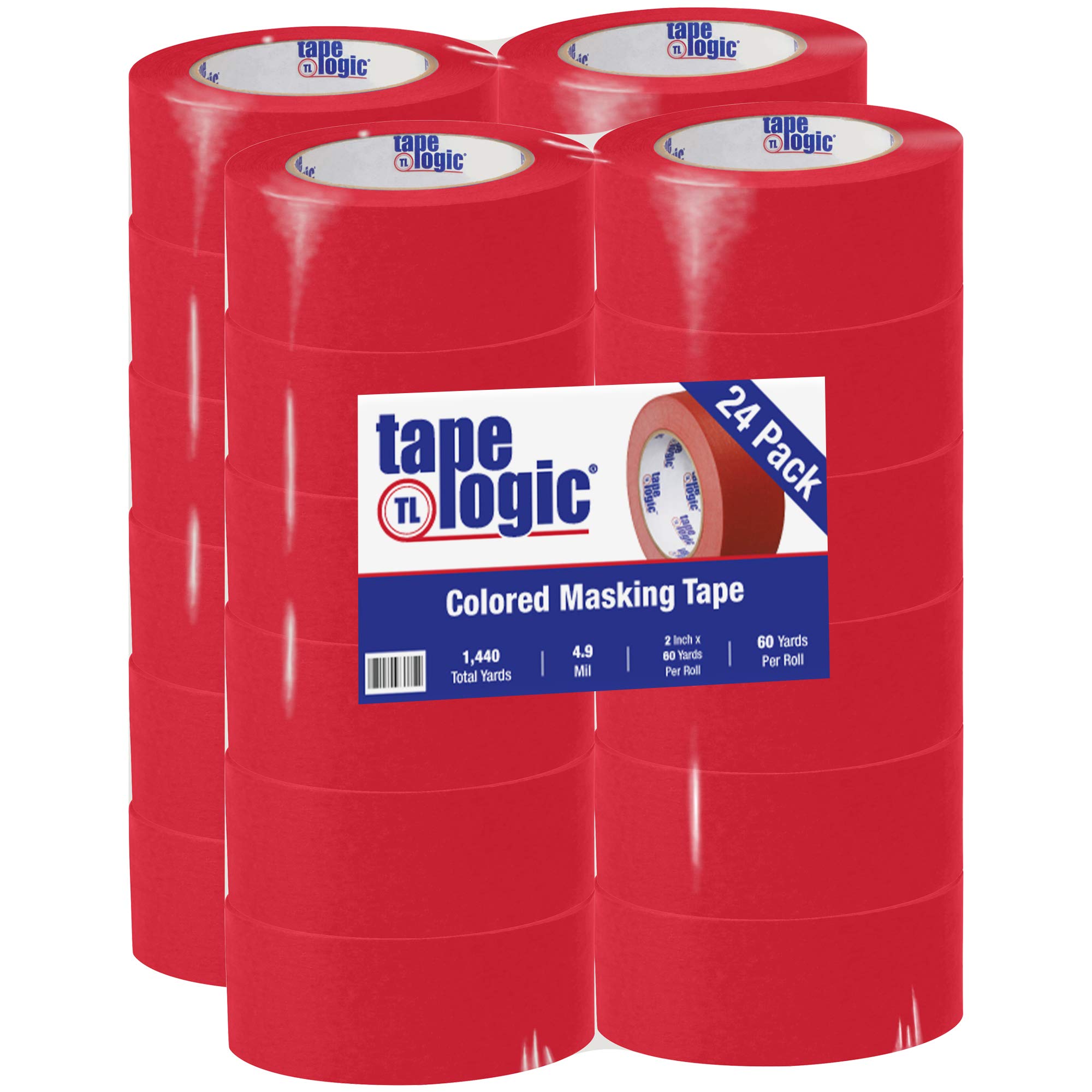 Tape Logic 24-Pack 2 Inch x 60 Yards Red Colored Masking Tape - Multipurpose for Home, Office, Arts & Crafts, DIY Projects, Labeling & Coding | Perfect for Organizing, Painting, Scrapbooking & School Projects