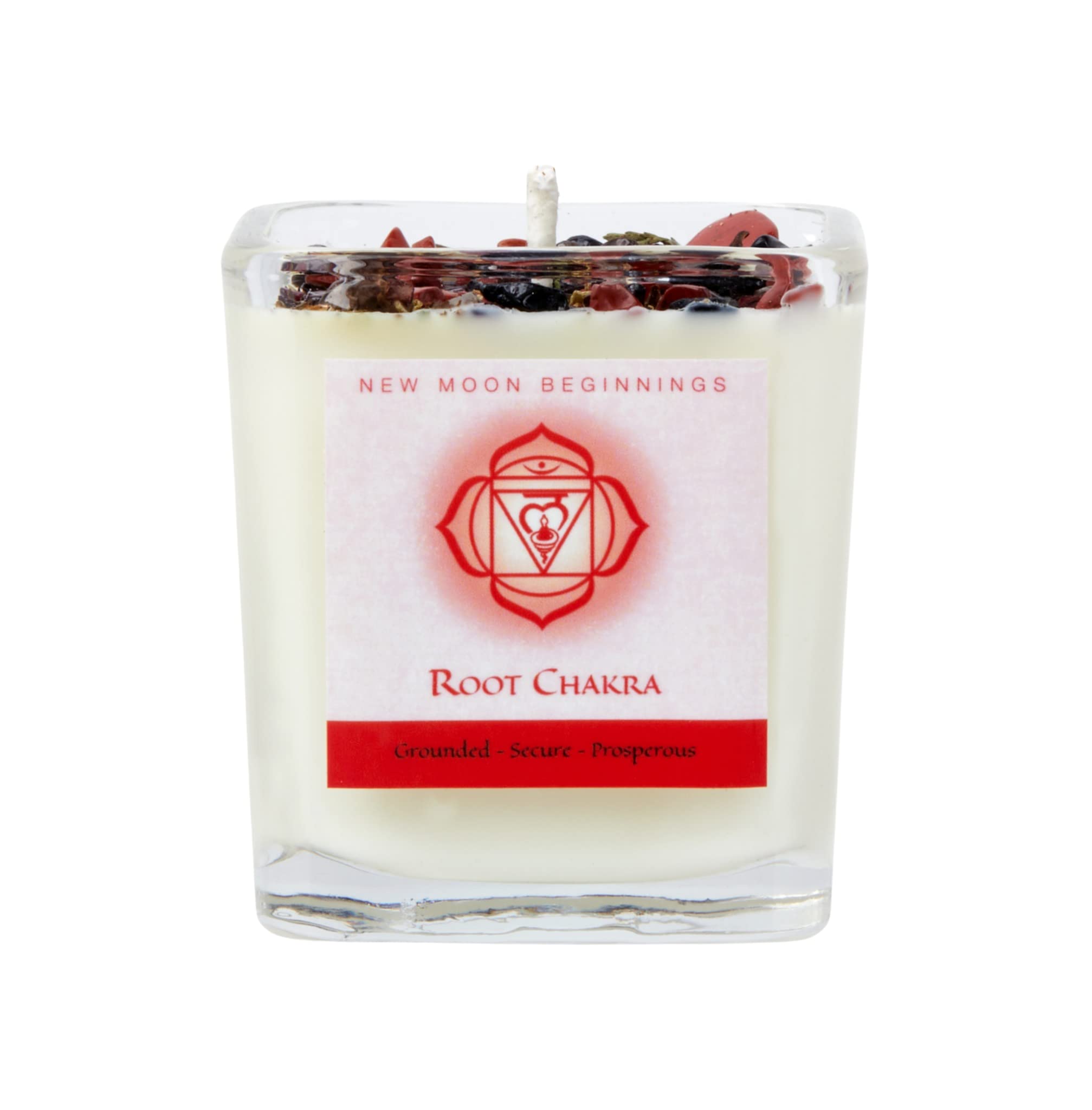 New Moon Beginnings Root Chakra Candle - Natural Soy Wax Aromatherapy Candle with Crystals & Herbs for Chakra Balancing | Perfect for Meditation, Yoga & Spiritual Healing