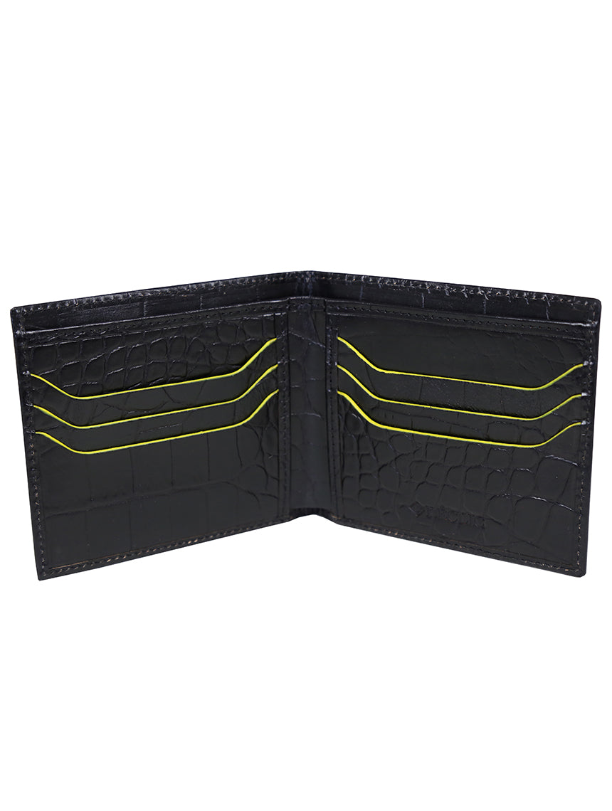 DÉCLIC Portofino Bi-Fold Wallet for Men - Slim RFID Blocking Leather Wallet in Black & Yellow | Perfect for Everyday Use, Travel & Business