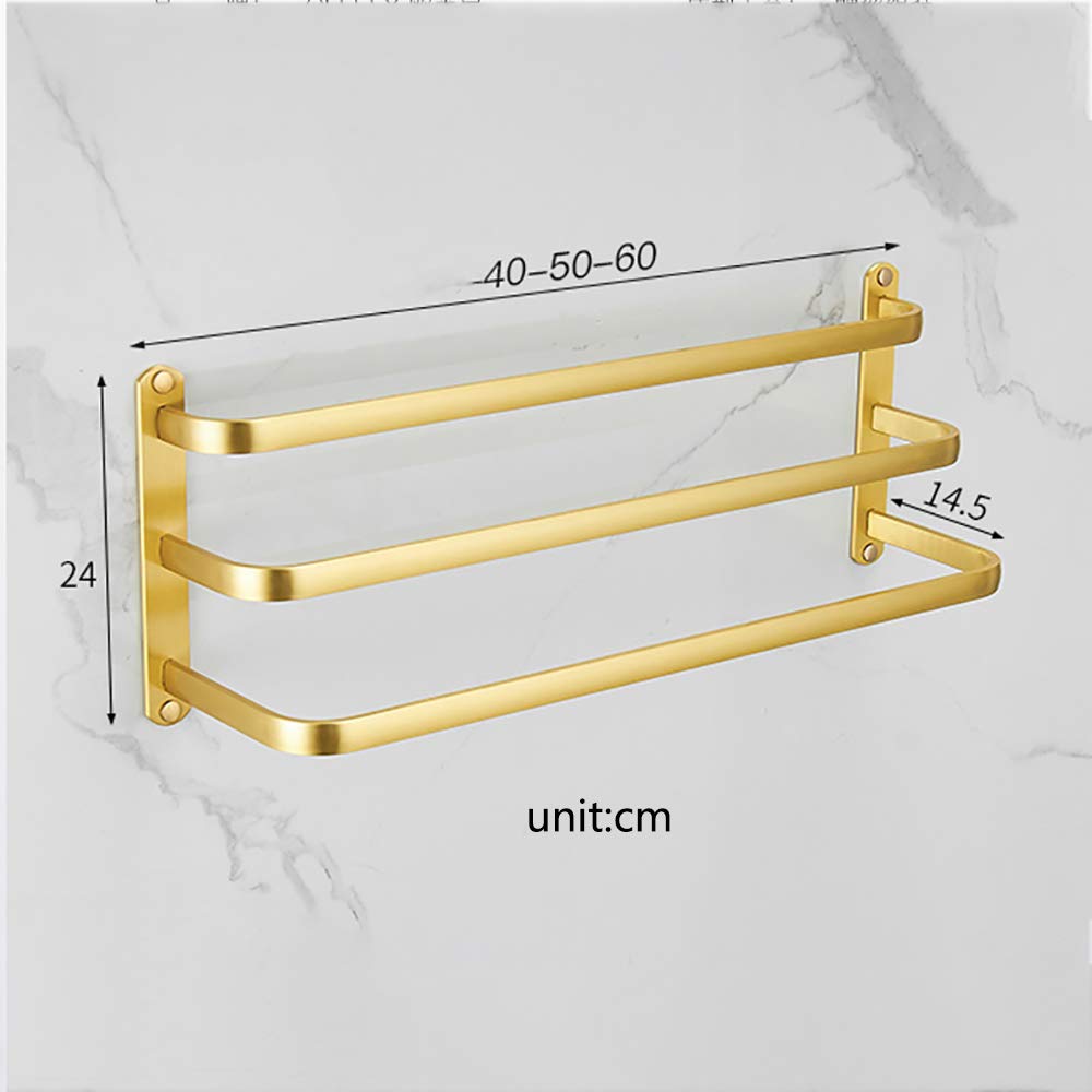 Brushed Gold Aluminum Towel Rack - Heavy Duty 3-Bar Wall Mounted Towel Holder (40cm) for Bathroom, Kitchen & Hotel Use | Space-Saving Dual Installation Design