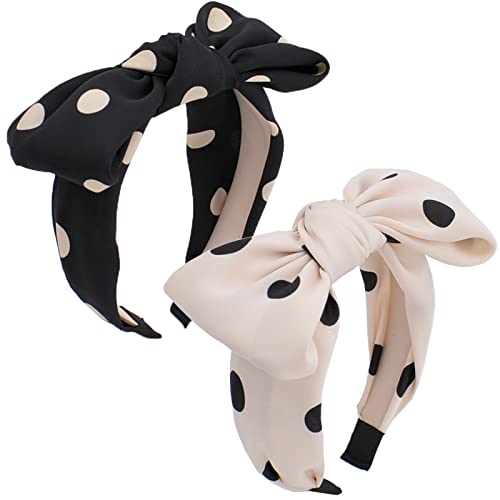 BEGOOD Women's Polka Dot Knotted Headbands - 2PCS Wide Hair Hoops & Turban Head Wraps - Cute Fashion Hair Accessories for Girls & Women - Perfect for Work, Parties, and Everyday Wear