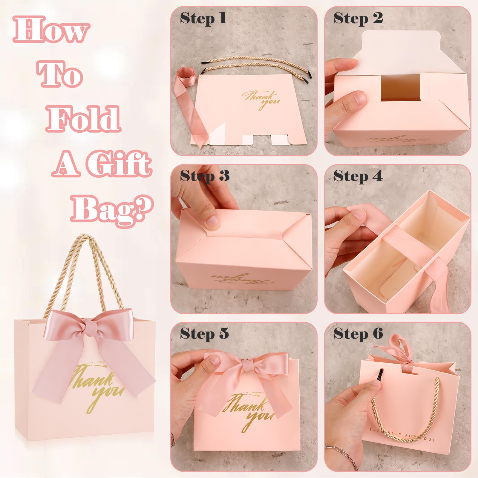 SHAIDOJIO 30-Pack Small Pink Thank You Gift Bags with Handle & Bow Ribbon - 5.5x2.5x4.7 Inch Mini Party Favor Bags for Candy, Wedding Favors, Birthday, Bridal Shower & Baby Shower - Perfect for Party Decorations, Gift Wrapping & Special Occasions