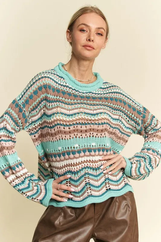 Seafoam Green Multi-Textured Resort Sweater Cover Up - Lightweight Beachwear for Women, Perfect for Poolside, Vacation & Summer Outfits