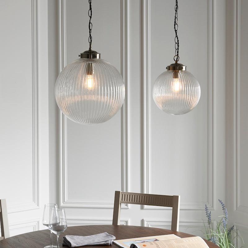 Brydon 1-Light Clear Ribbed Glass & Brass Pendant Light Fixture - 35cm Modern Hanging Light for Kitchen Island, Dining Room, or Entryway