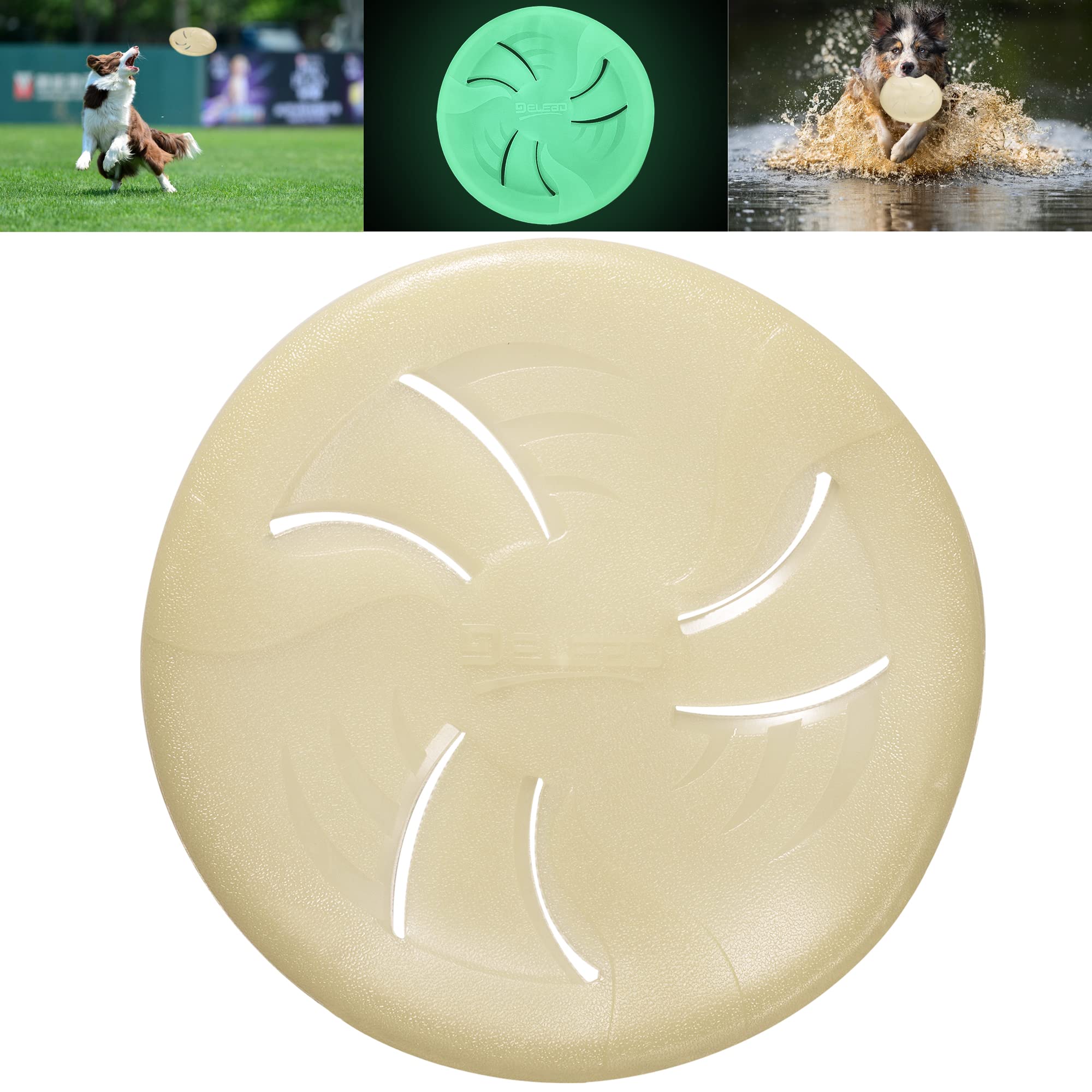 Glow in the Dark Dog Frisbee - 9 Inch Large LED Flying Disc for Medium & Large Dogs - Soft Lightweight Fetch Toy Floats in Water & Safe for Teeth - Perfect for Night Play, Beach, Park & Backyard Fun