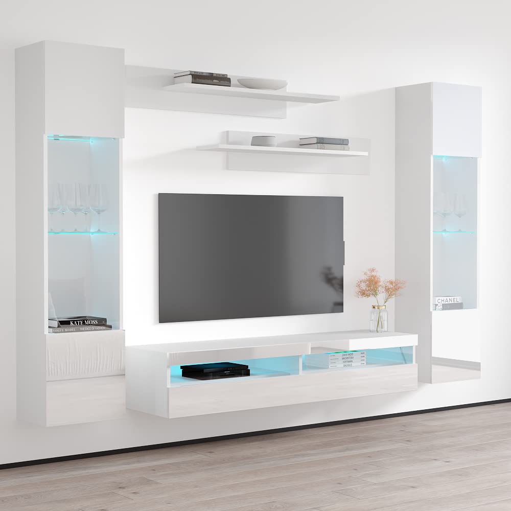 Modern Floating TV Stand with Storage & LED Lights - Wall-Mounted Entertainment Center for Bedroom & Living Room - 35