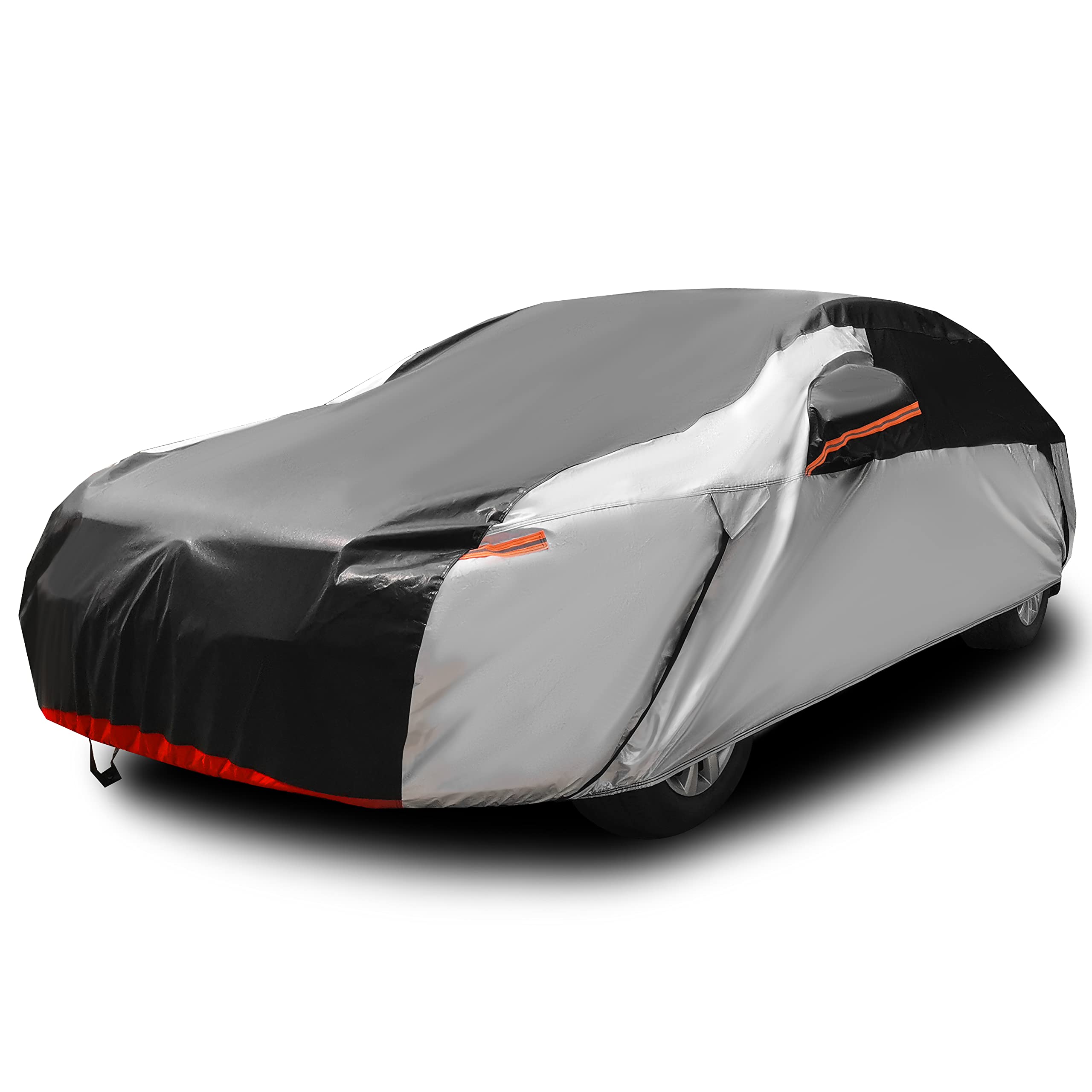 Waterproof All Weather Car Cover - 6 Layer UV Sun Rain Protection for Sedans | Universal Fit Outdoor Full Exterior Cover | Perfect for Parking, Travel & Long-Term Vehicle Storage