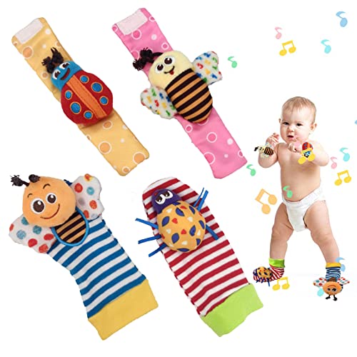 SIYWINA Baby Rattle Socks 4-Pack - Infant Sensory Toys for Boys & Girls - Playtime & Learning