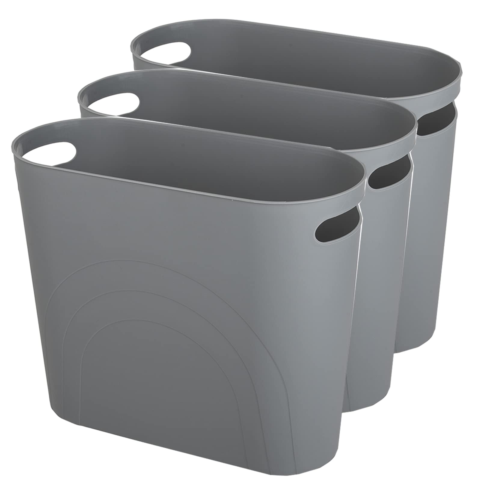 Zoocatia 3 Gallon Small Trash Can with Handles - Plastic Waste Basket for Bathroom, Bedroom, Office, Laundry & Dorm Room - Space-Saving Grey Garbage Bin (3-Pack) | Perfect for Home, Office & College Dorm Organization