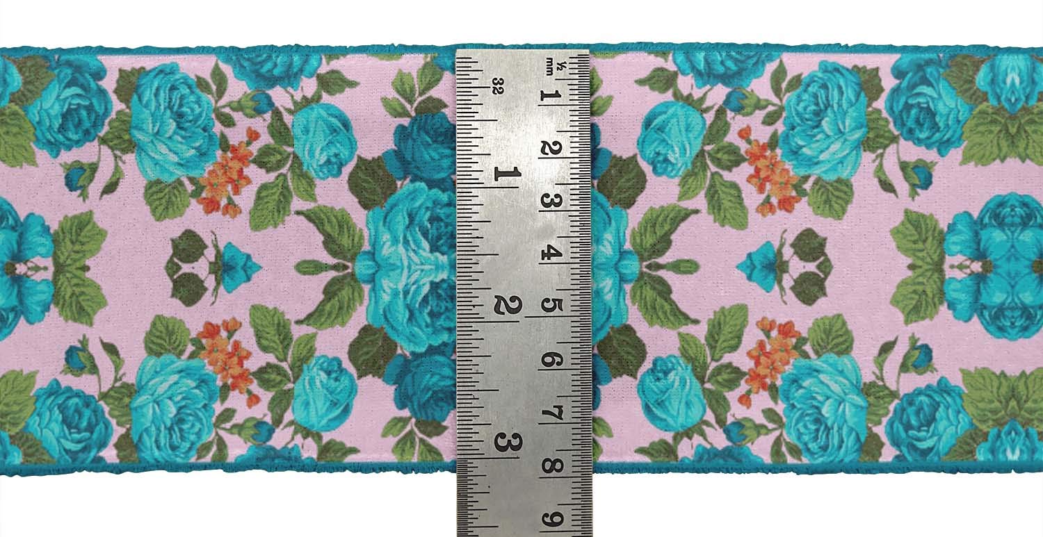 9 Yards Dupion Silk Fabric with Pink Leaves & Peony Floral Printed Ribbon Trim - 3 Inch Wide Lace for DIY Crafts, Sewing Projects, Dressmaking & Home Decor Accessories | Perfect for Wedding Decor, Gift Wrapping & Scrapbooking