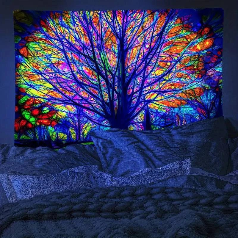Tree of Life Glow in the Dark UV Tapestry Wall Art - Spiritual Home Decor for Bedroom, Living Room & Dorm