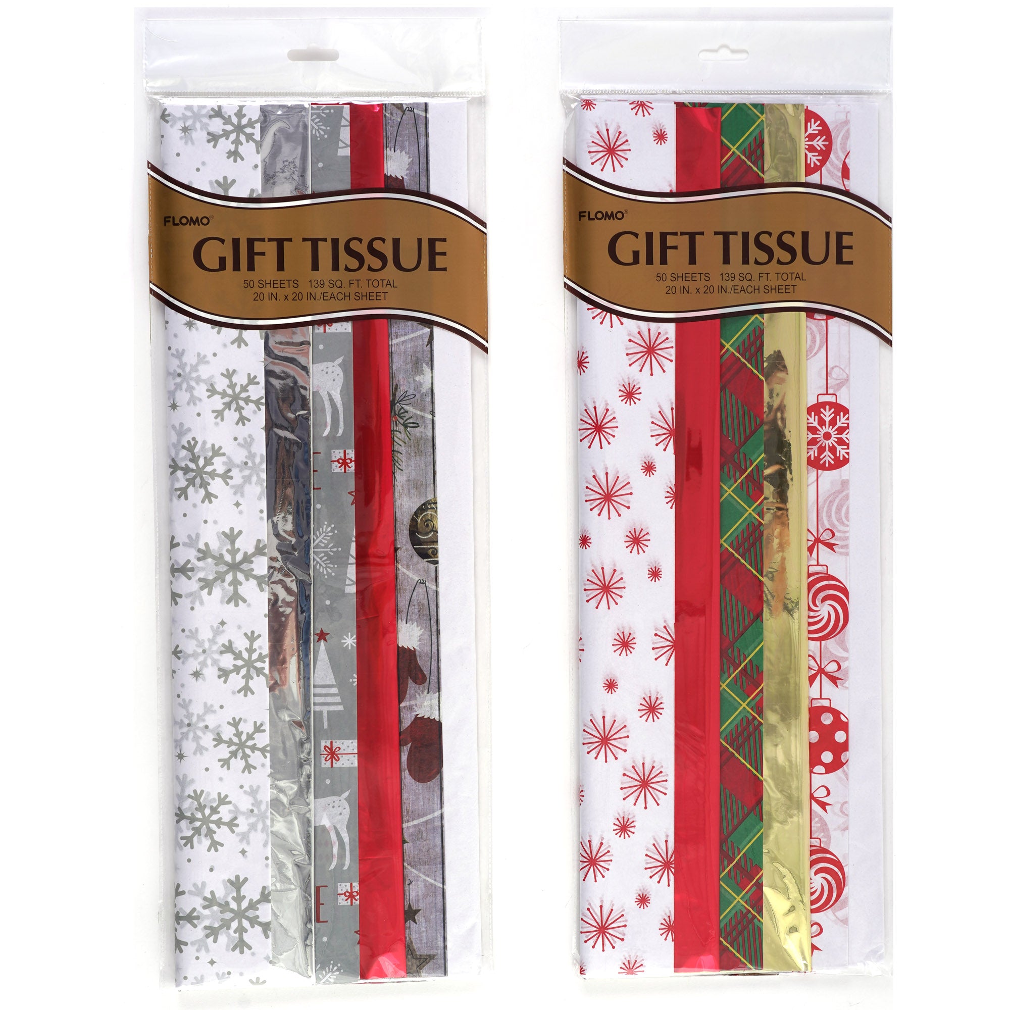 50 Sheets Christmas Fun Printed Metallic Tissue Paper - 2 Color Assortments for Holiday Gift Wrapping, Party Decorations & DIY Crafts